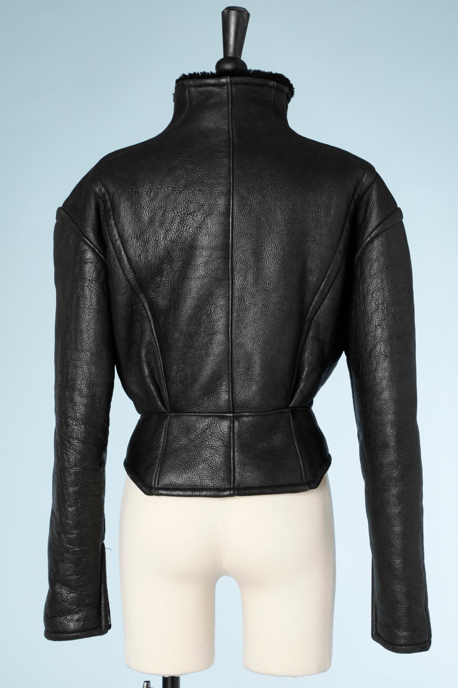 Black shearling perfecto with silver metal buckles Thierry Mugler 6
