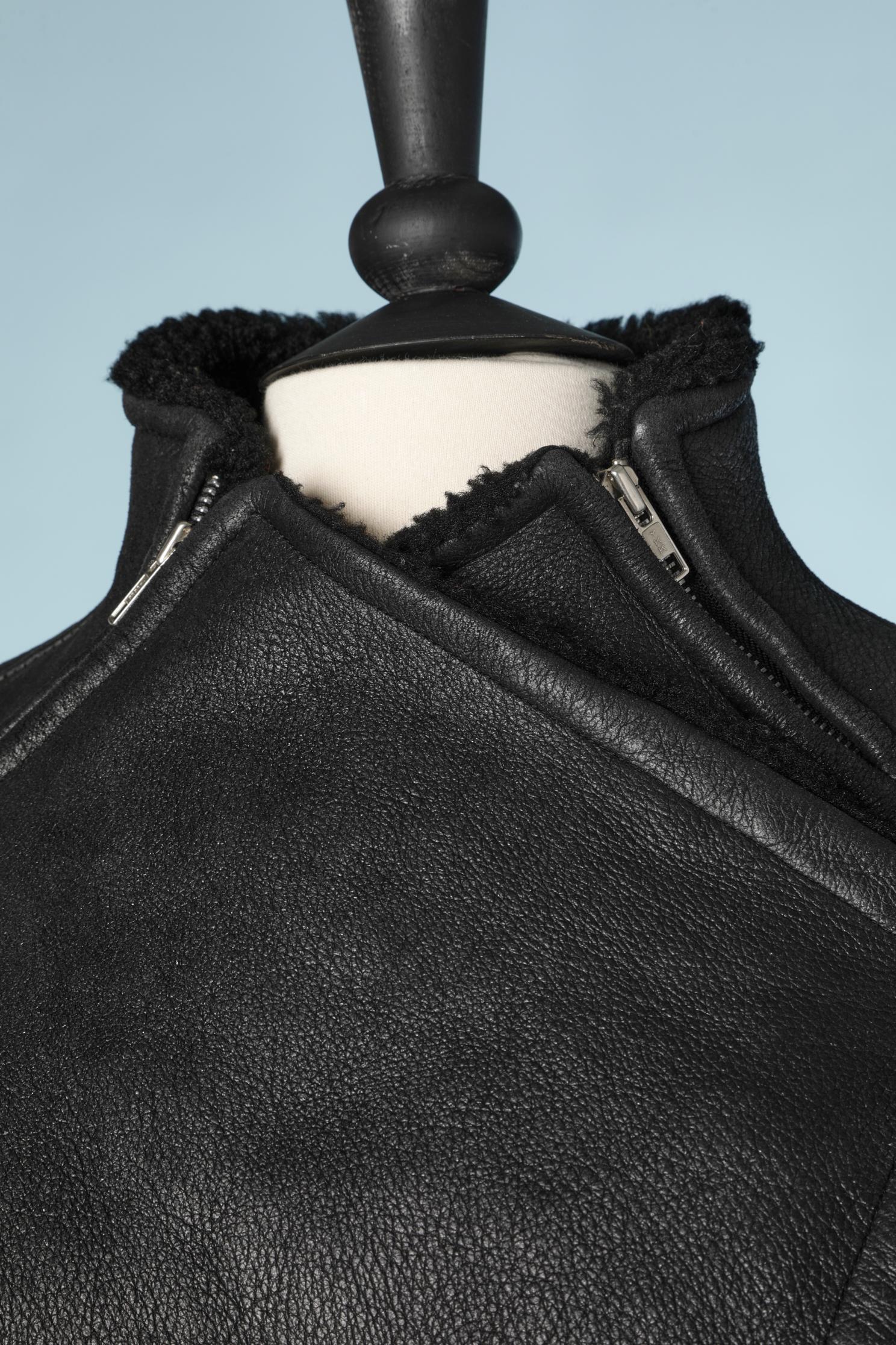 Black shearling perfecto with silver metal buckles Thierry Mugler In Good Condition In Saint-Ouen-Sur-Seine, FR