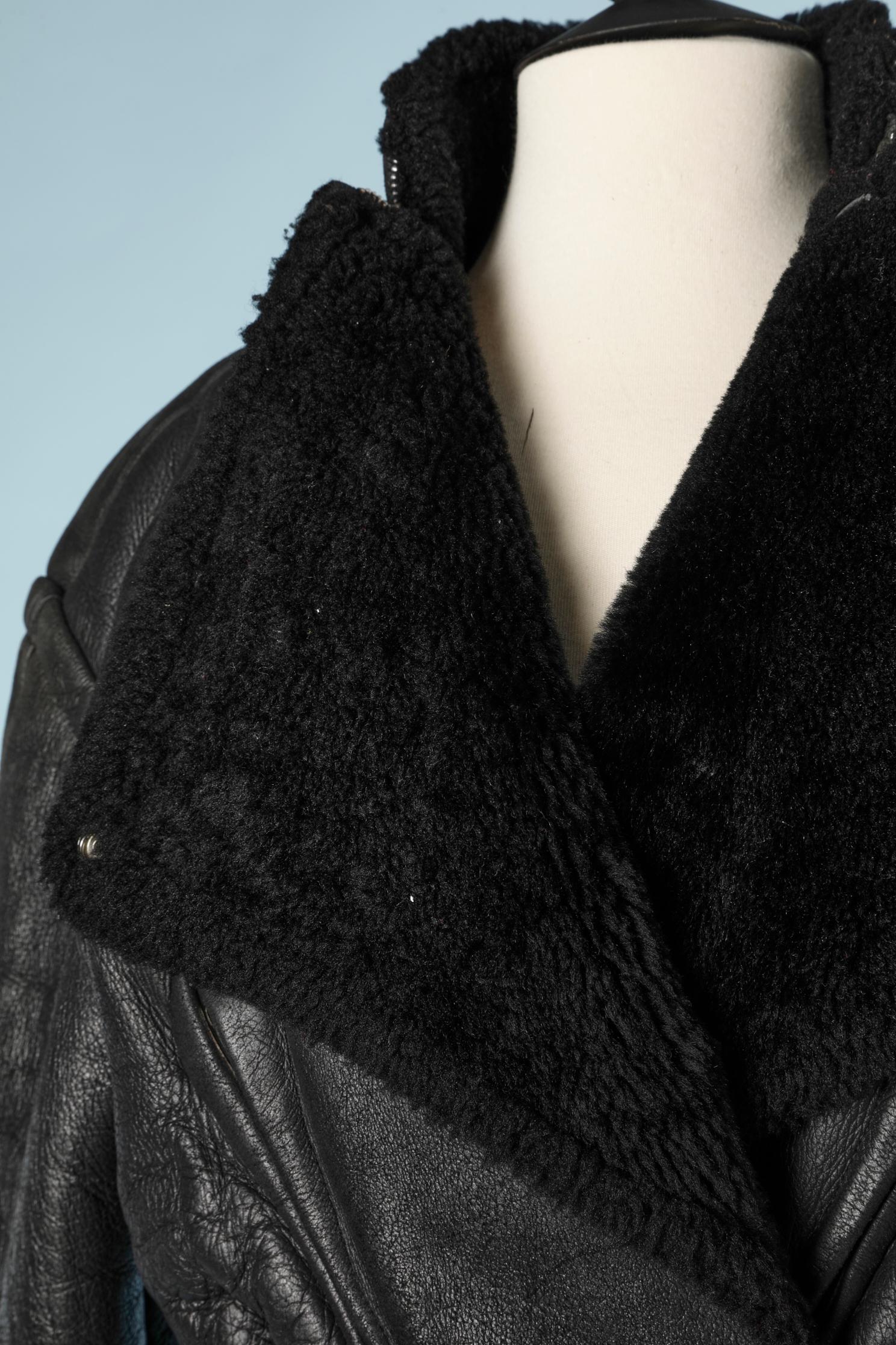 Black shearling perfecto with silver metal buckles Thierry Mugler 2