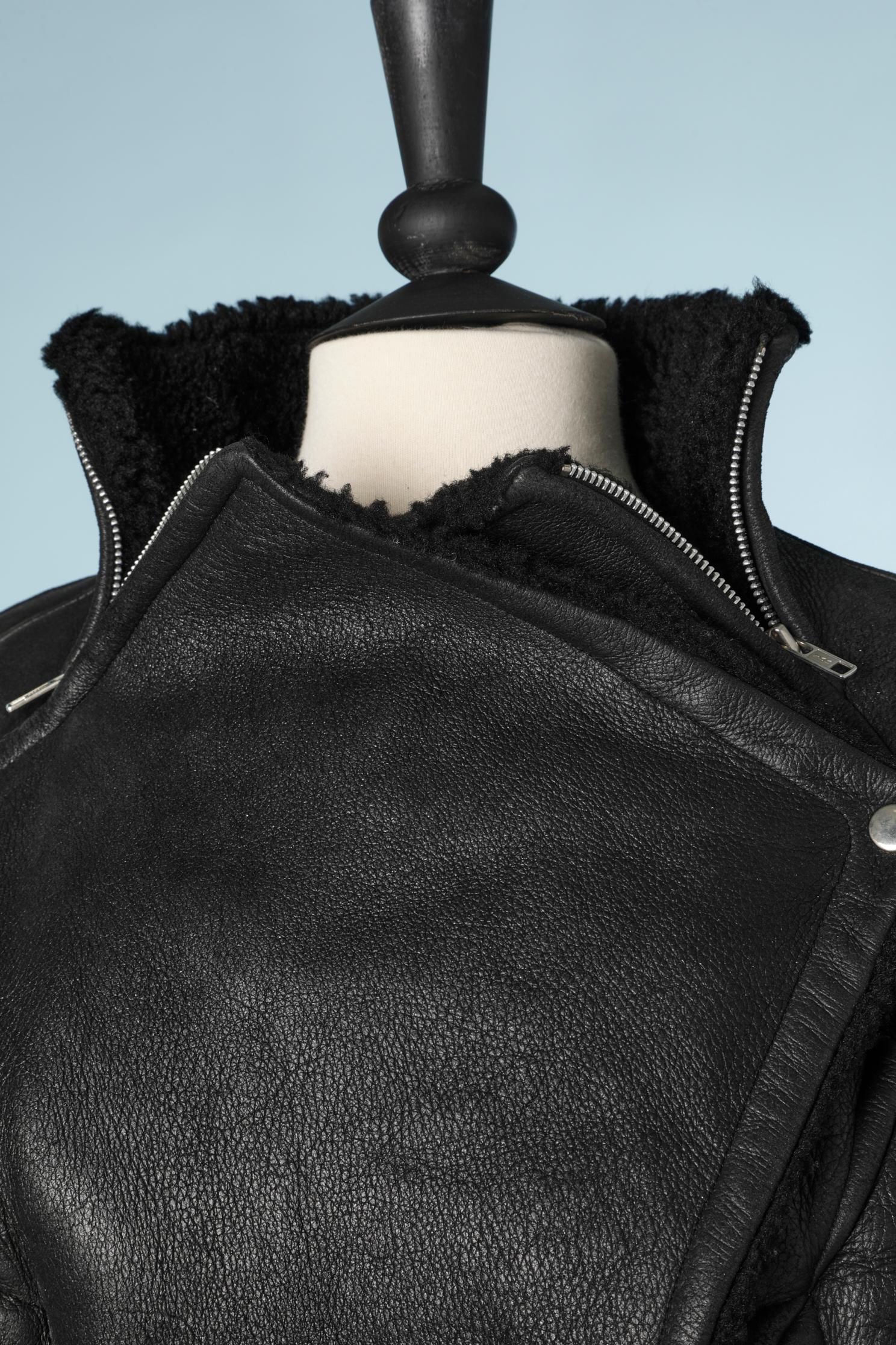 Black shearling perfecto with silver metal buckles Thierry Mugler 5