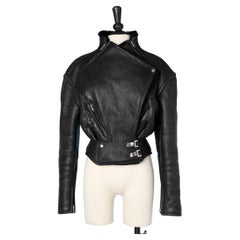 Black shearling perfecto with silver metal buckles Thierry Mugler 