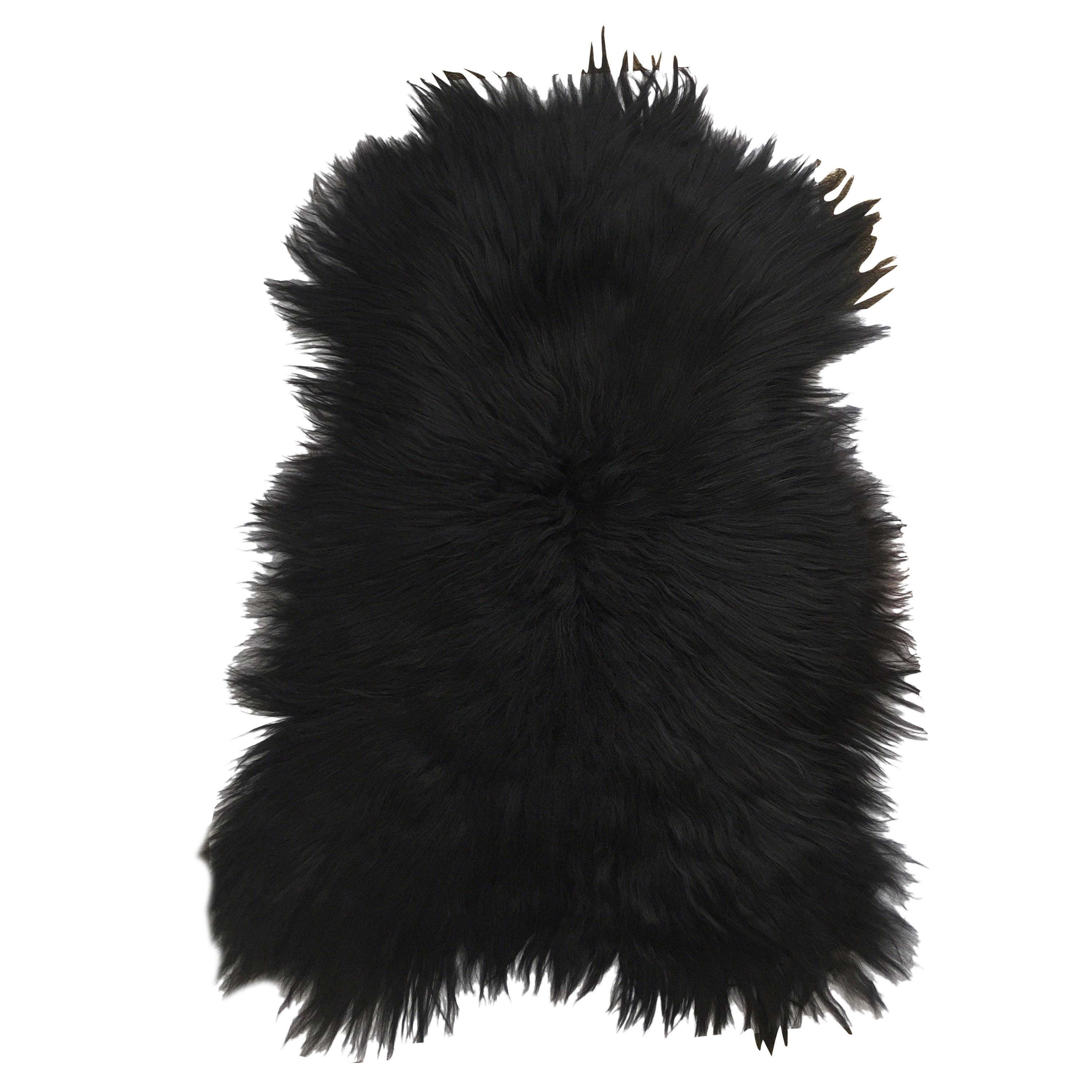 Black Sheepskin Fur Throw Rug Iceland, Black Throw Rug