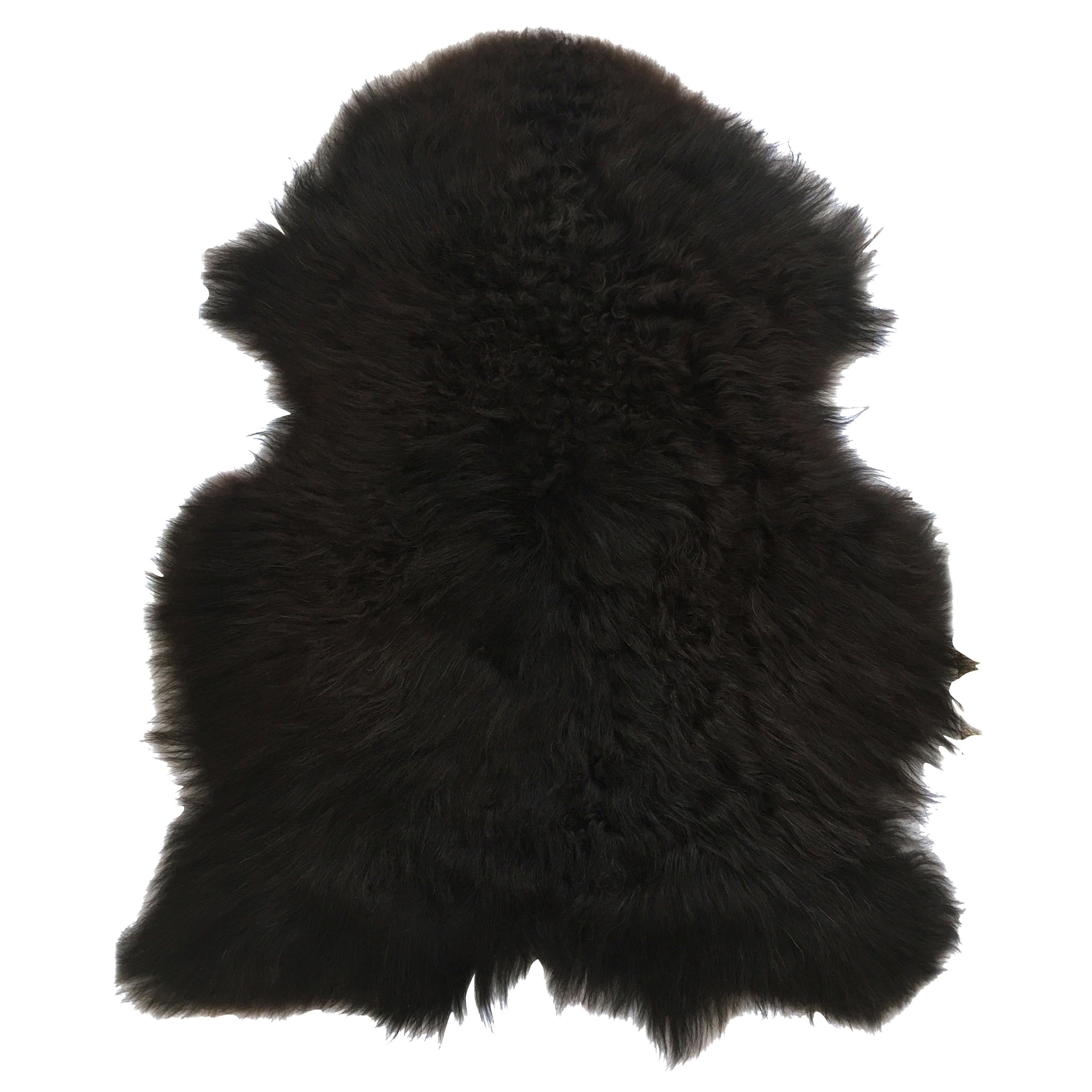 Black Sheepskin Fur Throw Rug, Iceland For Sale