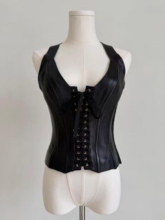 Dolce & Gabbana Women's Black Sheepskin Lace-Up Corset Top, 2000s