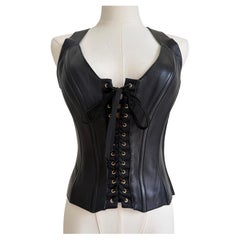 Dolce & Gabbana Women's Black Sheepskin Lace-Up Corset Top, 2000s
