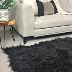 Black Sheepskin Rug, Black Icelandic Shaggy Long Wool