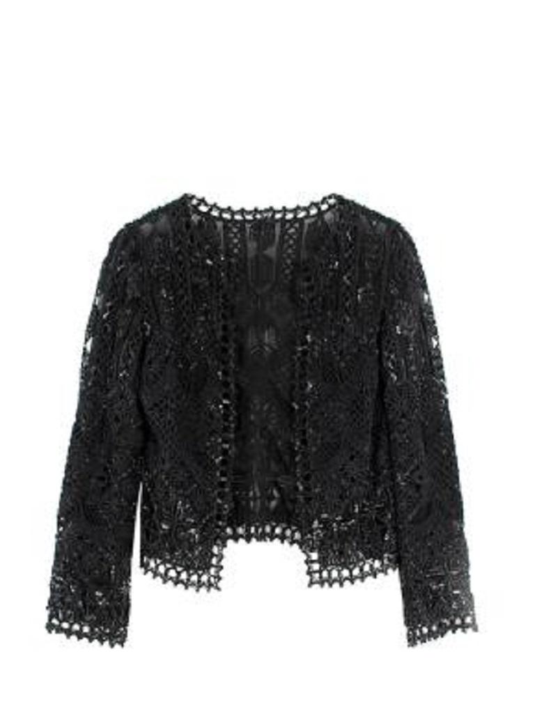 Dolce & Gabbana Black Sheer Heavily Embellished Sequin Cropped Jacket
 

 - Chiffon sheer body
 - All over intricate floral bead and sequin embellishments
 - Open jacket, no fastenings
 - Waist length 
 -Mid weight
 

 Materials: 
 This item does
