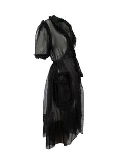 Simone Rocha Black Sheer Embroidered Collar Ruffle Detail Midi Wrap Dress Size L