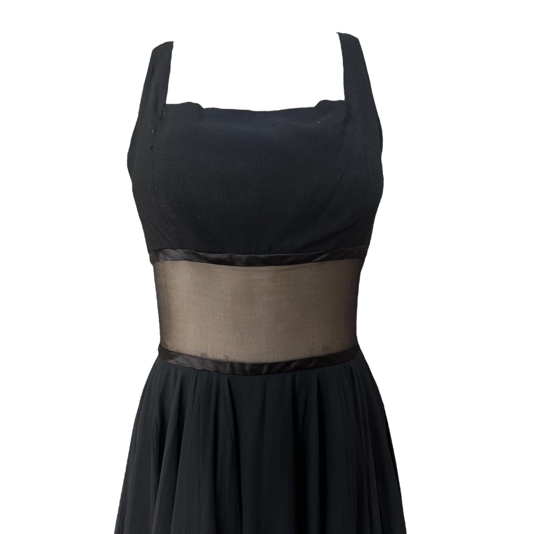 Black Sheer Midriff Little Black Dress, 1960s In Good Condition For Sale In Los Angeles, CA