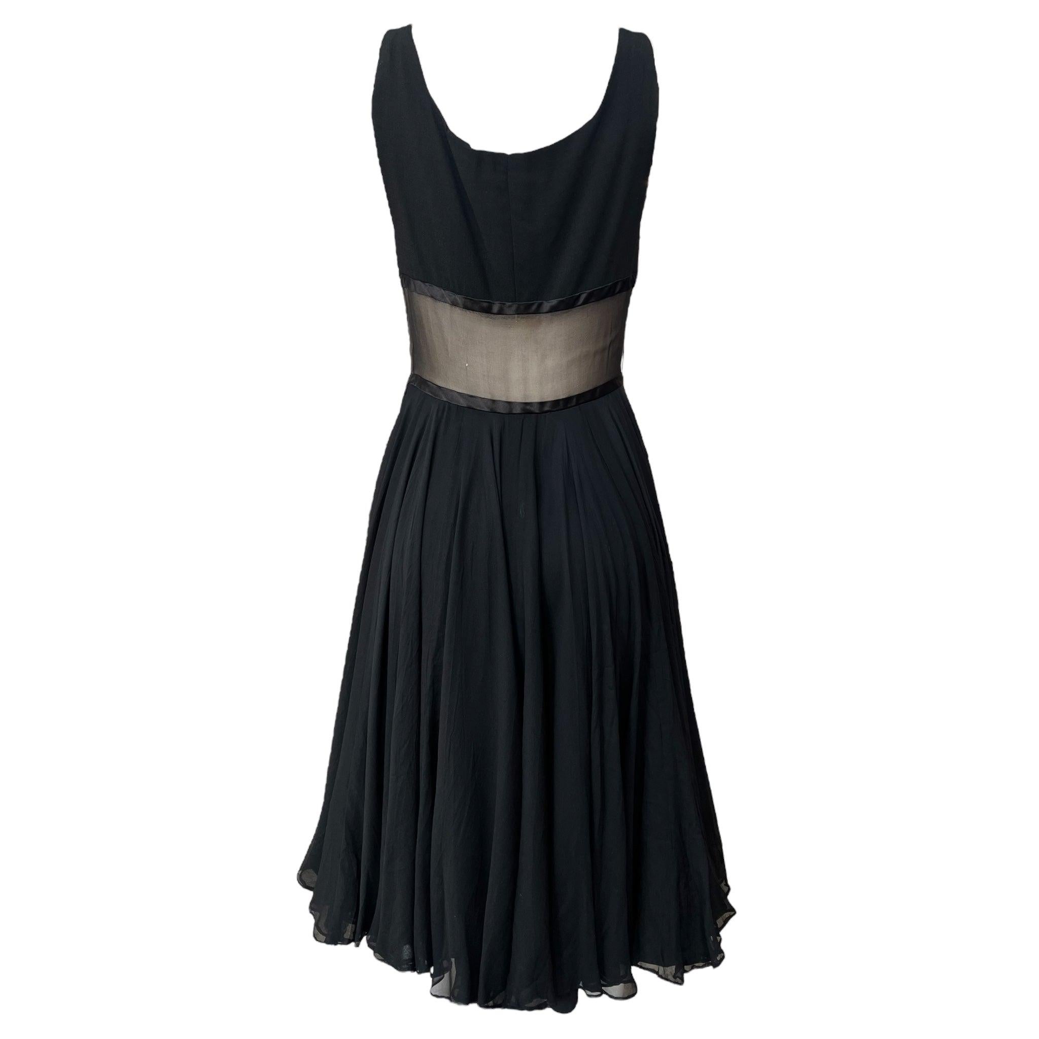 Women's Black Sheer Midriff Little Black Dress, 1960s For Sale