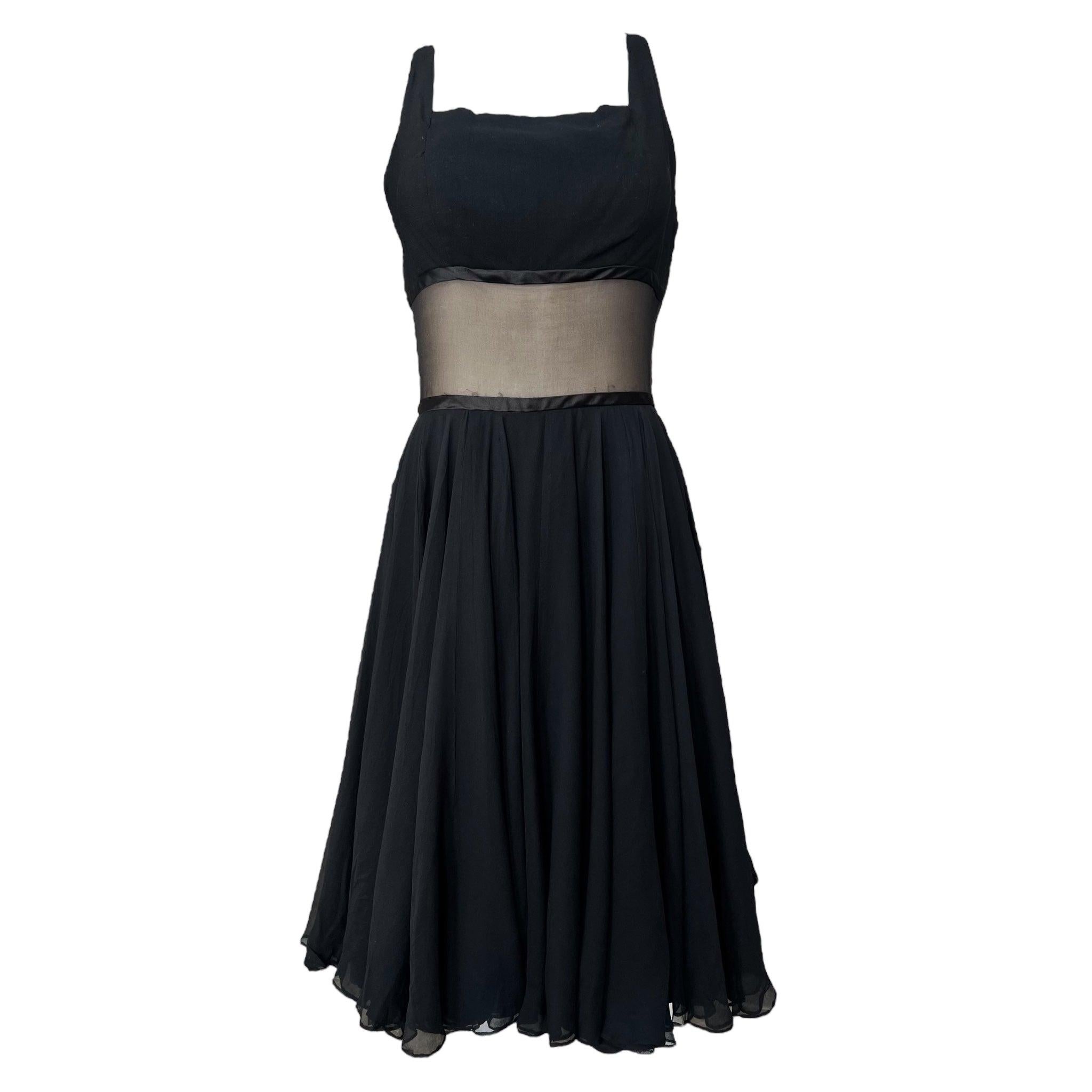 Black Sheer Midriff Little Black Dress, 1960s For Sale