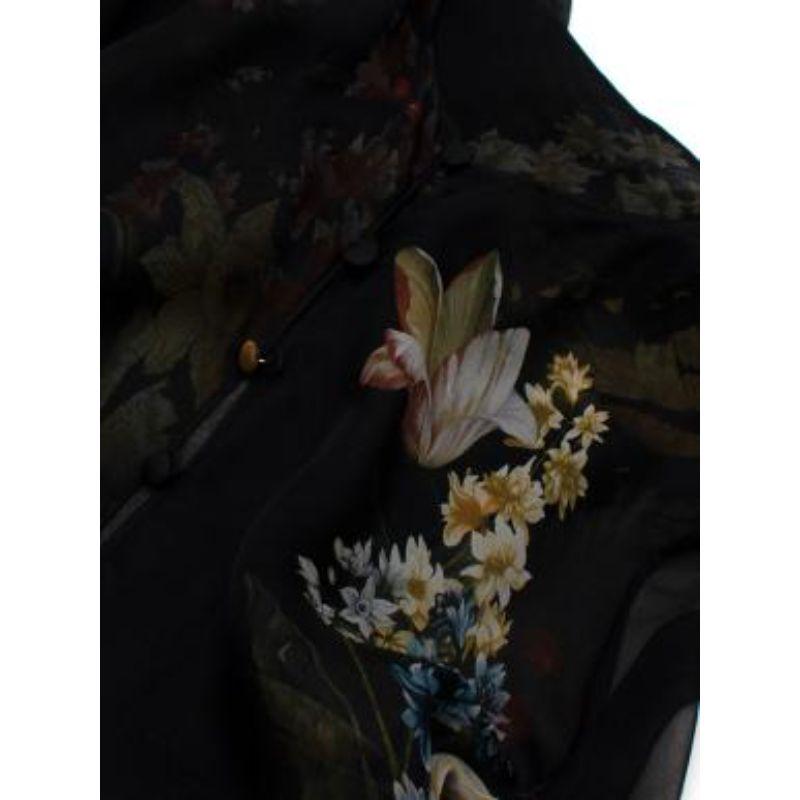 Women's Black Sheer Silk Floral Pussy Bow Blouse For Sale