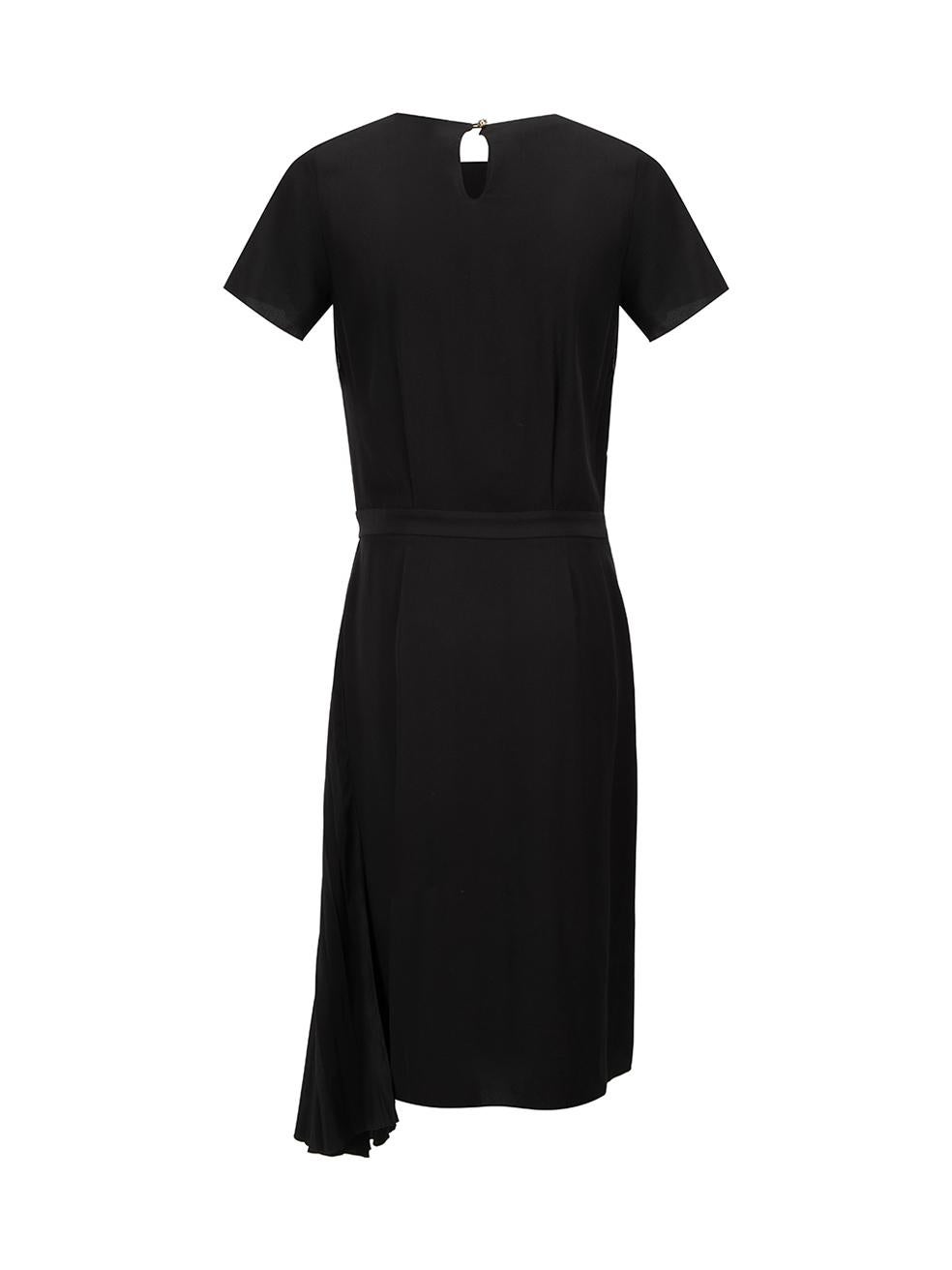 Black Silk Pleated Detail Midi Dress Size XS In Good Condition For Sale In London, GB