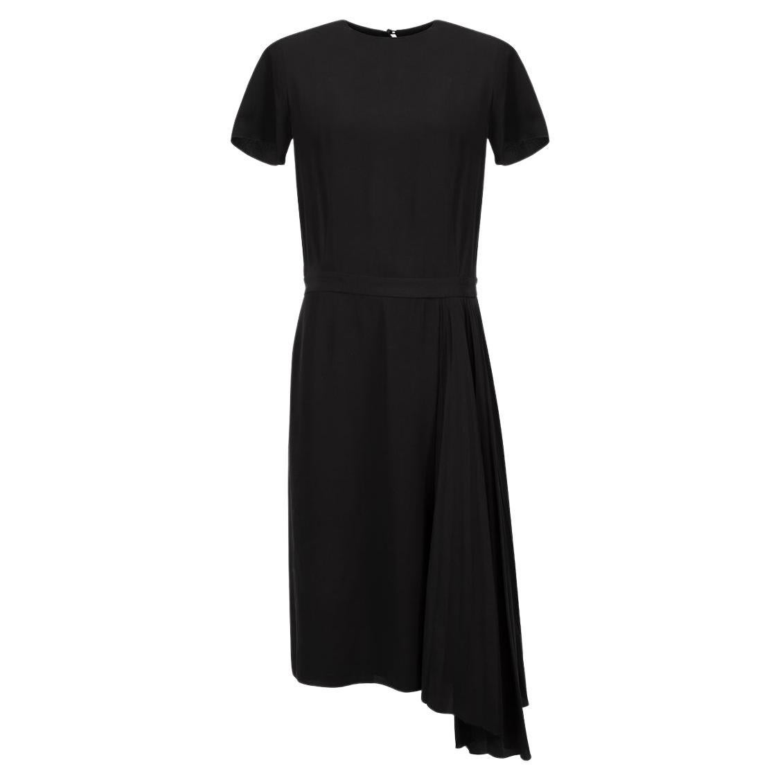 Black Silk Pleated Detail Midi Dress Size XS For Sale