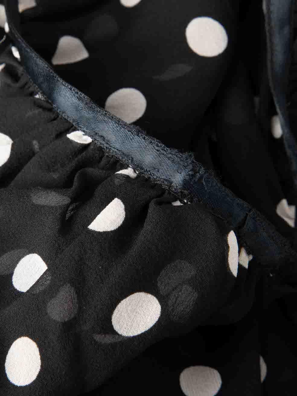 Women's Dolce & Gabbana Black Sheer Silk Polkadot Ruffle Blouse Size XL For Sale