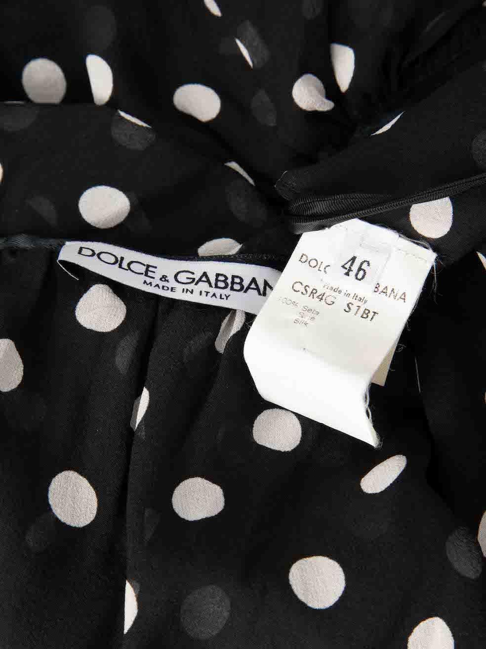 Dolce & Gabbana Black Sheer Silk Polkadot Ruffle Blouse Size XL For Sale 1