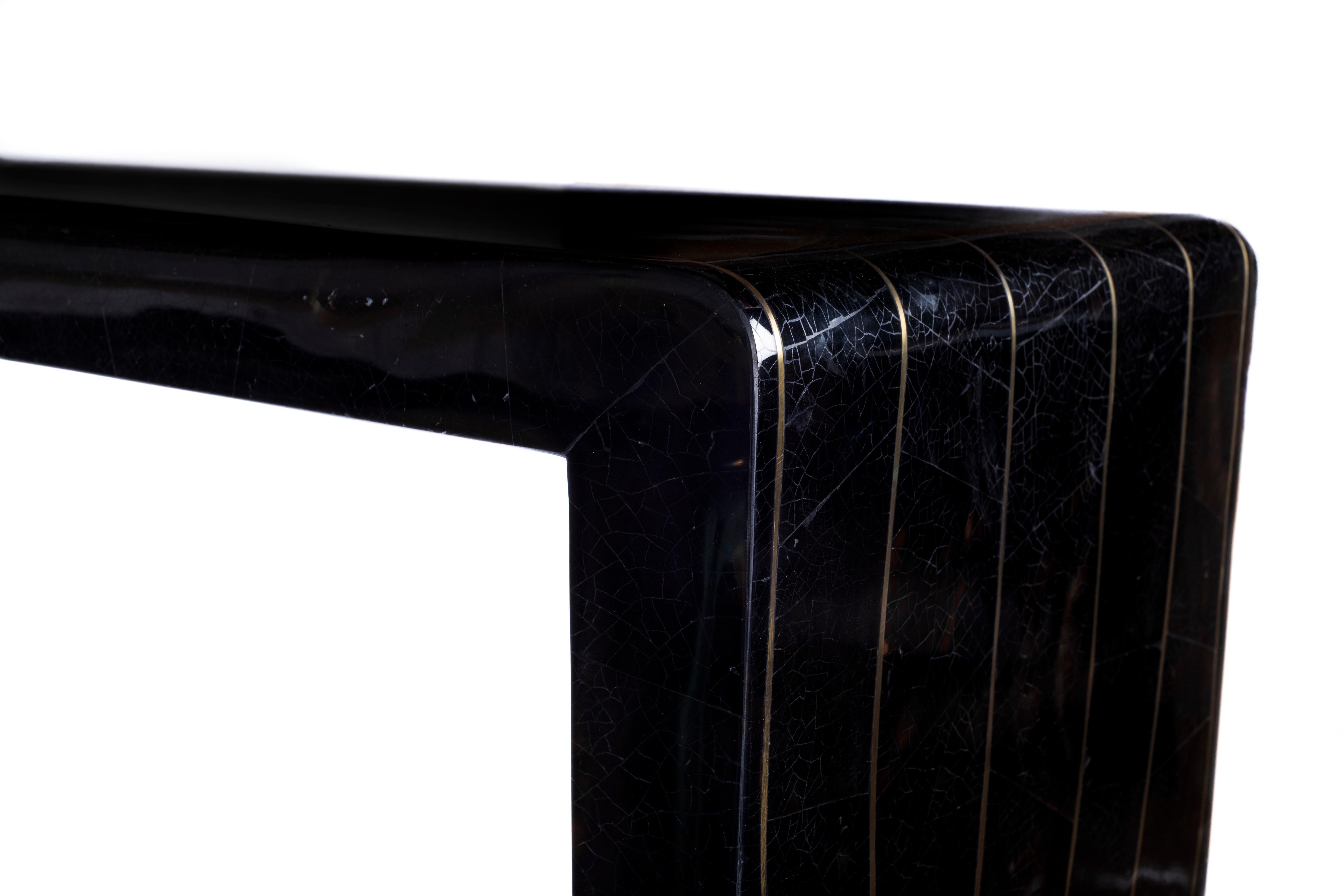 Black Shell Console with Bronze-Patina Brass Inserts by Kifu Paris In New Condition For Sale In New York, NY