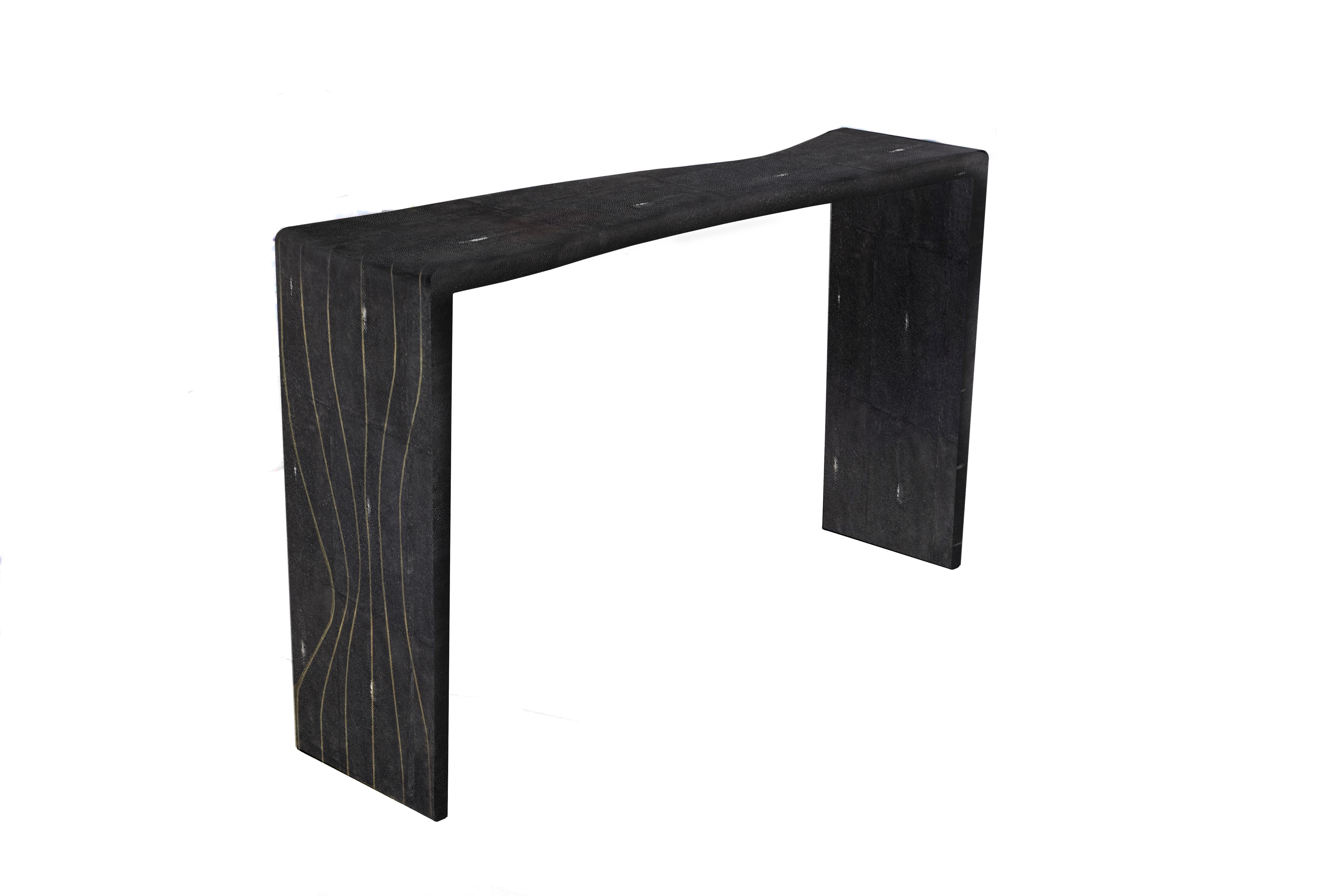 Contemporary Black Shell Console with Bronze-Patina Brass Inserts by Kifu Paris For Sale