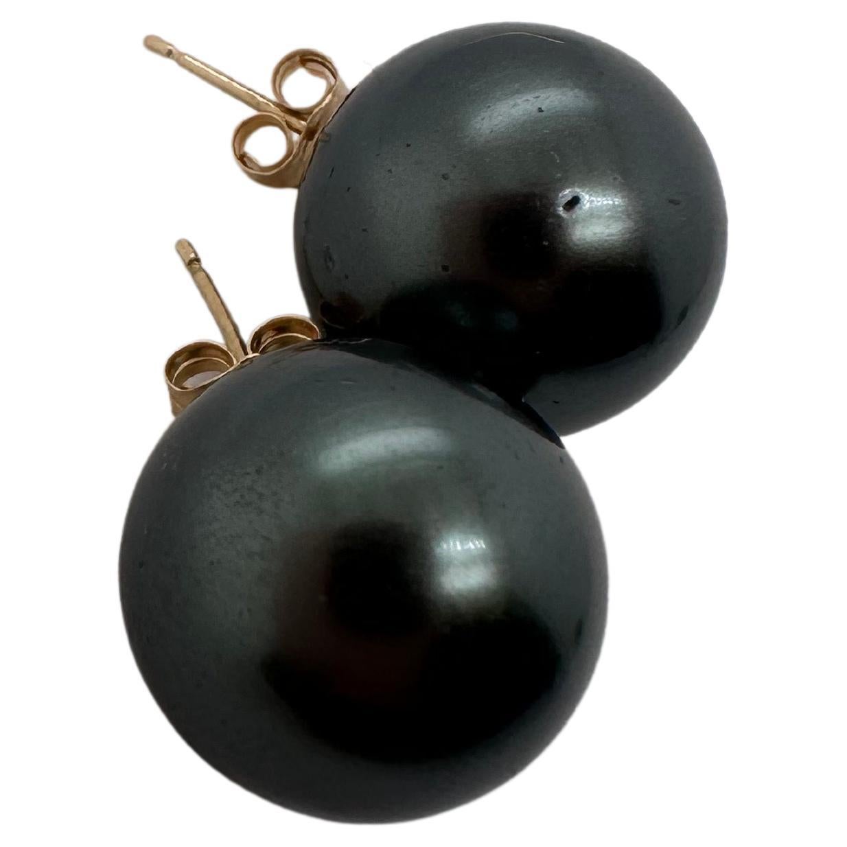 Black Shell pearl 14mm 14 Karat Gold Tahitian color pearls For Sale