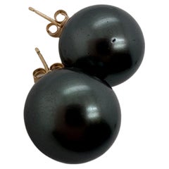 Perles de coquillage noires de 14 mm en or 14 carats de couleur Tahiti