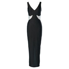 Black shiny jersey evening dress with transparent PVC insert Versus G .Versace
