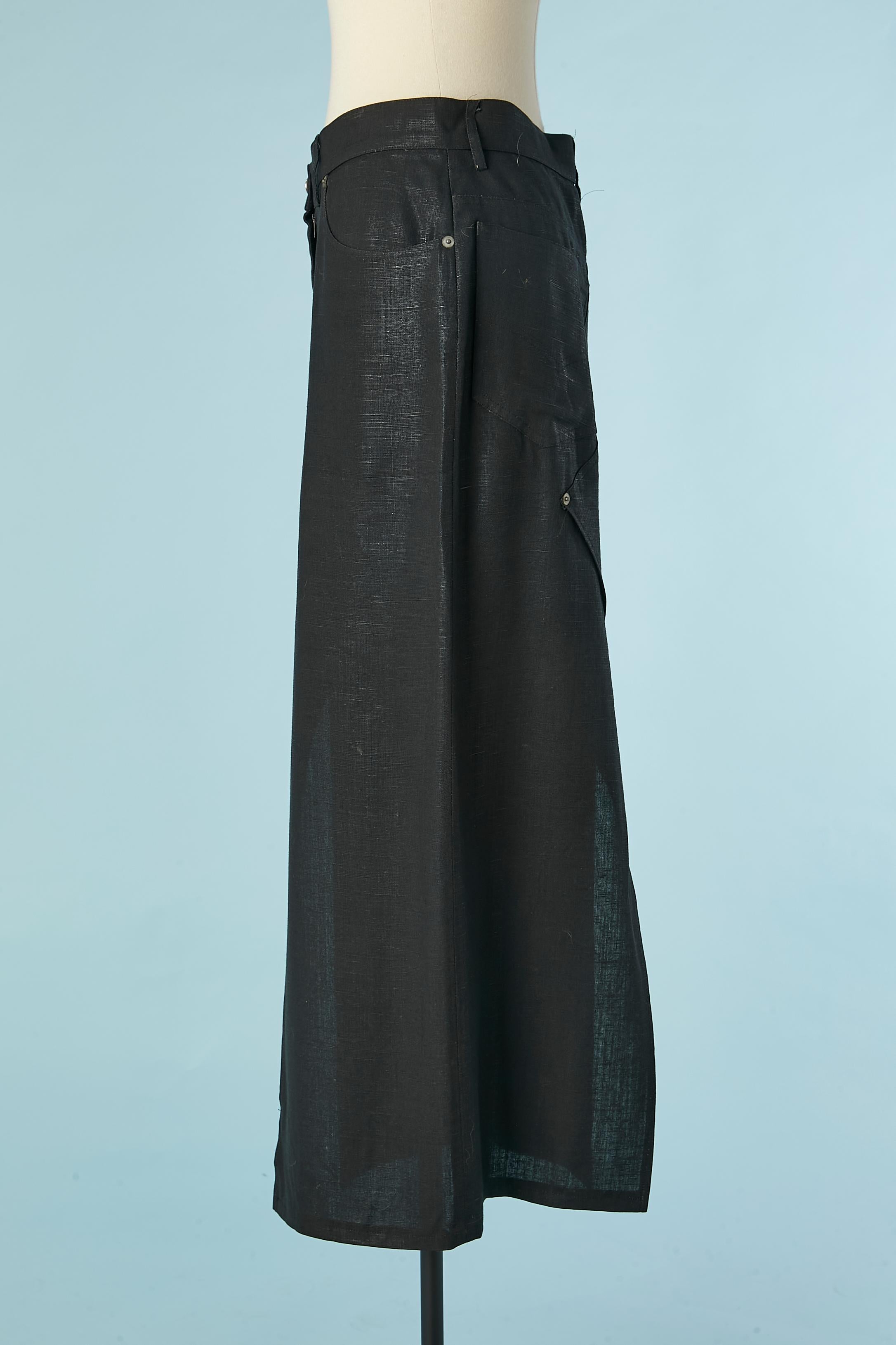 Black shiny rayon and linen skirt-trouser John Galliano  In Excellent Condition For Sale In Saint-Ouen-Sur-Seine, FR