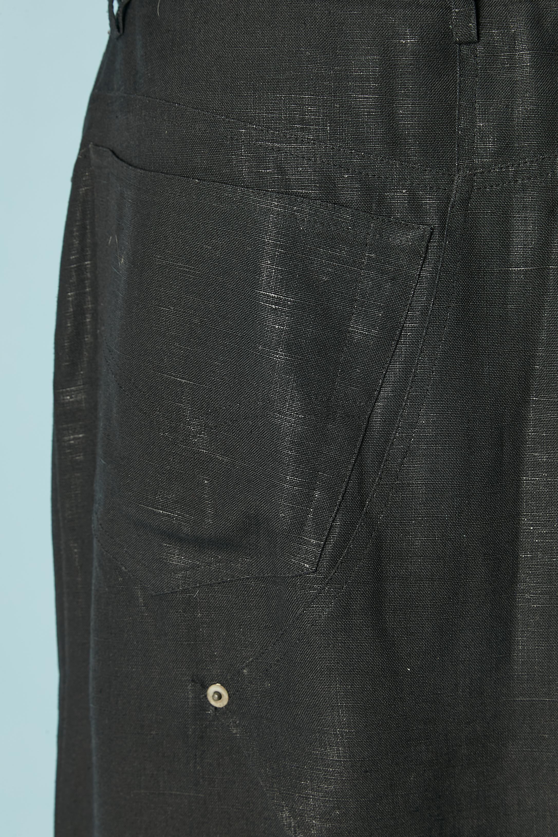 Black shiny rayon and linen skirt-trouser John Galliano  For Sale 1
