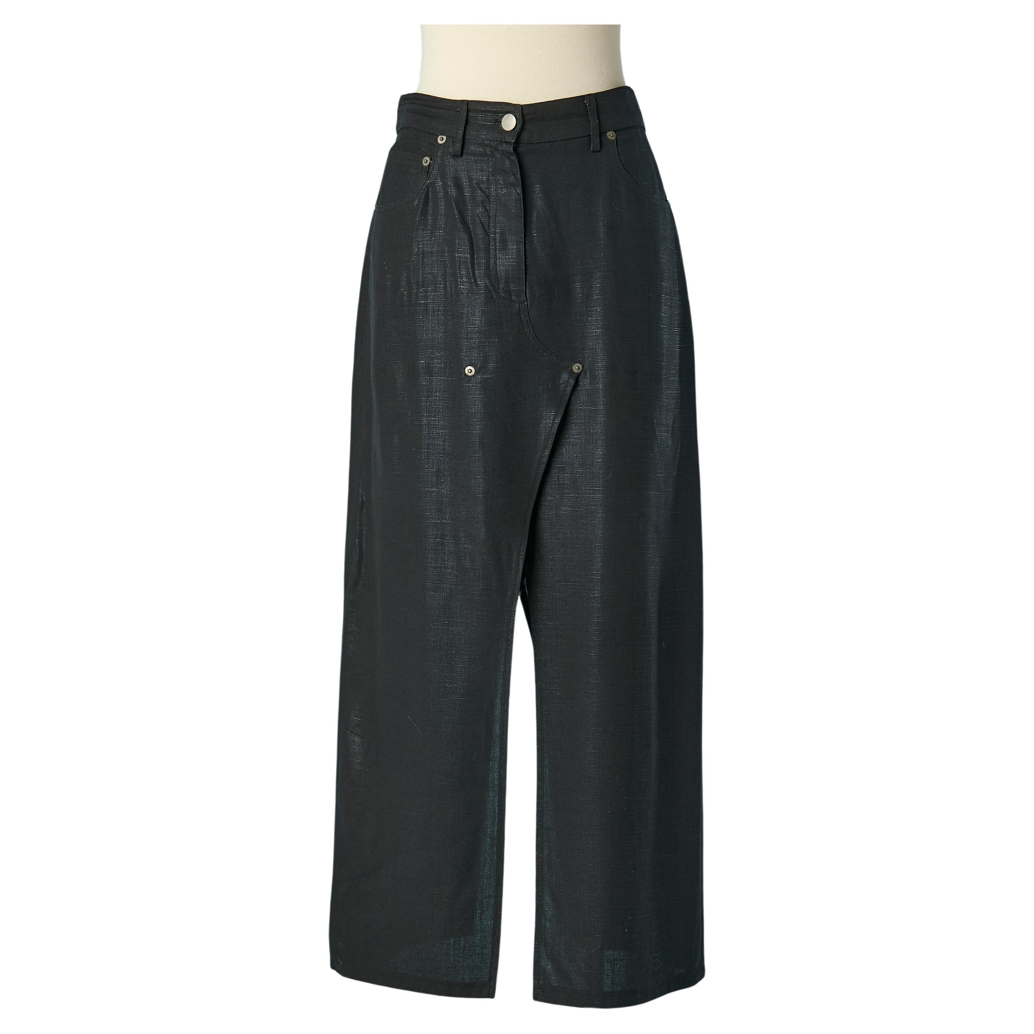 Black shiny rayon and linen skirt-trouser John Galliano  For Sale
