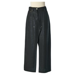 Vintage Black shiny rayon and linen skirt-trouser John Galliano 