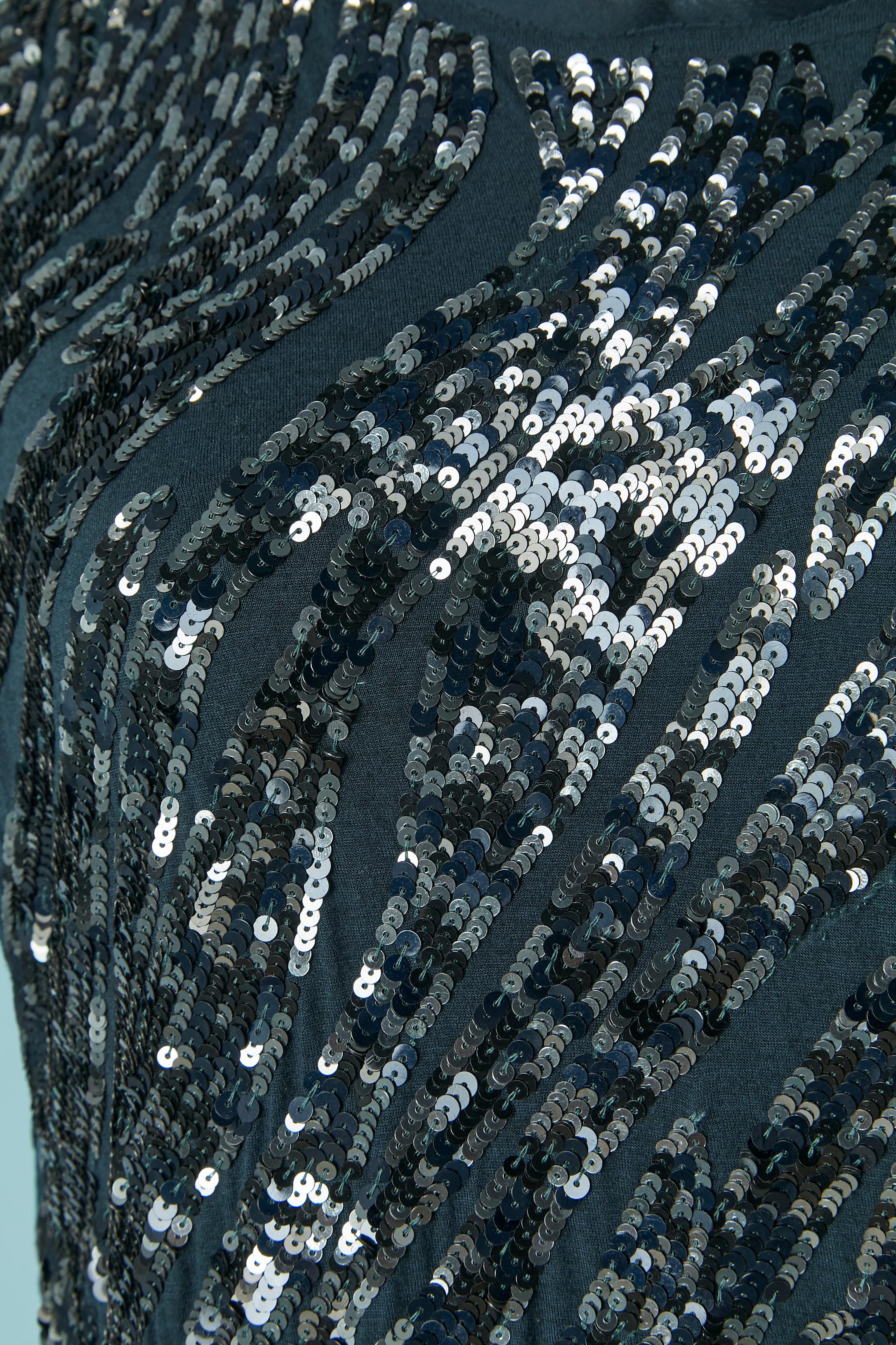 Noir Robe de cocktail drapée à paillettes noires sur base de jersey bleu LANVIN by A. Elbaz en vente