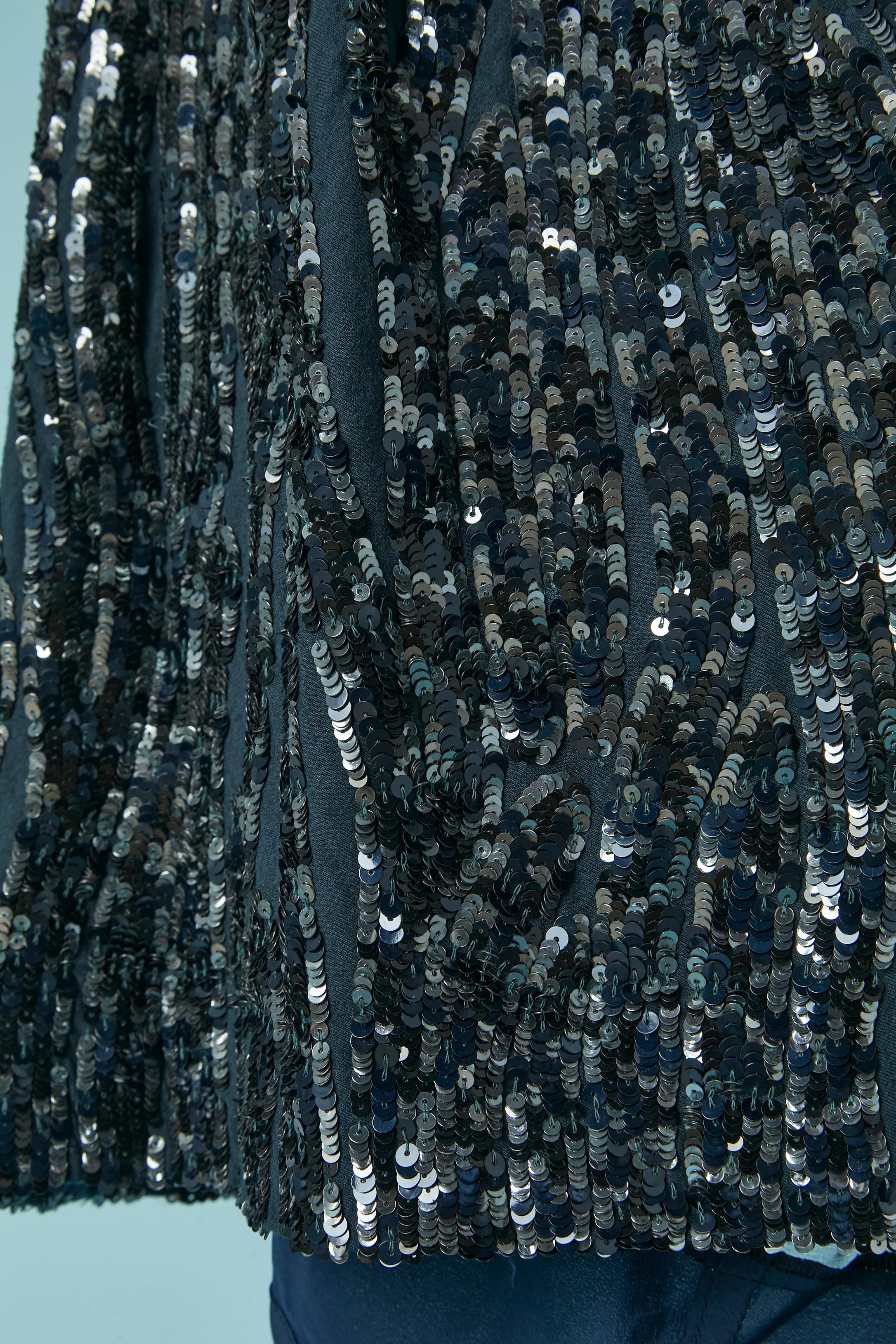 Robe de cocktail drapée à paillettes noires sur base de jersey bleu LANVIN by A. Elbaz Pour femmes en vente