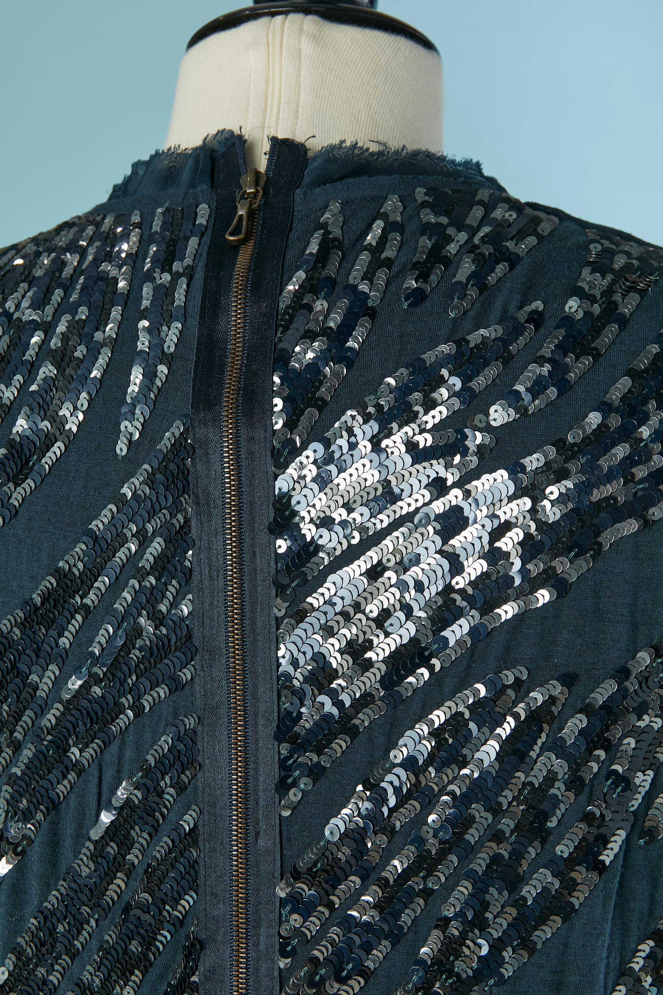 Robe de cocktail drapée à paillettes noires sur base de jersey bleu LANVIN by A. Elbaz en vente 4