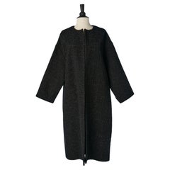 Black shiny tweed edge to edge coat CHRISTIAN DIOR