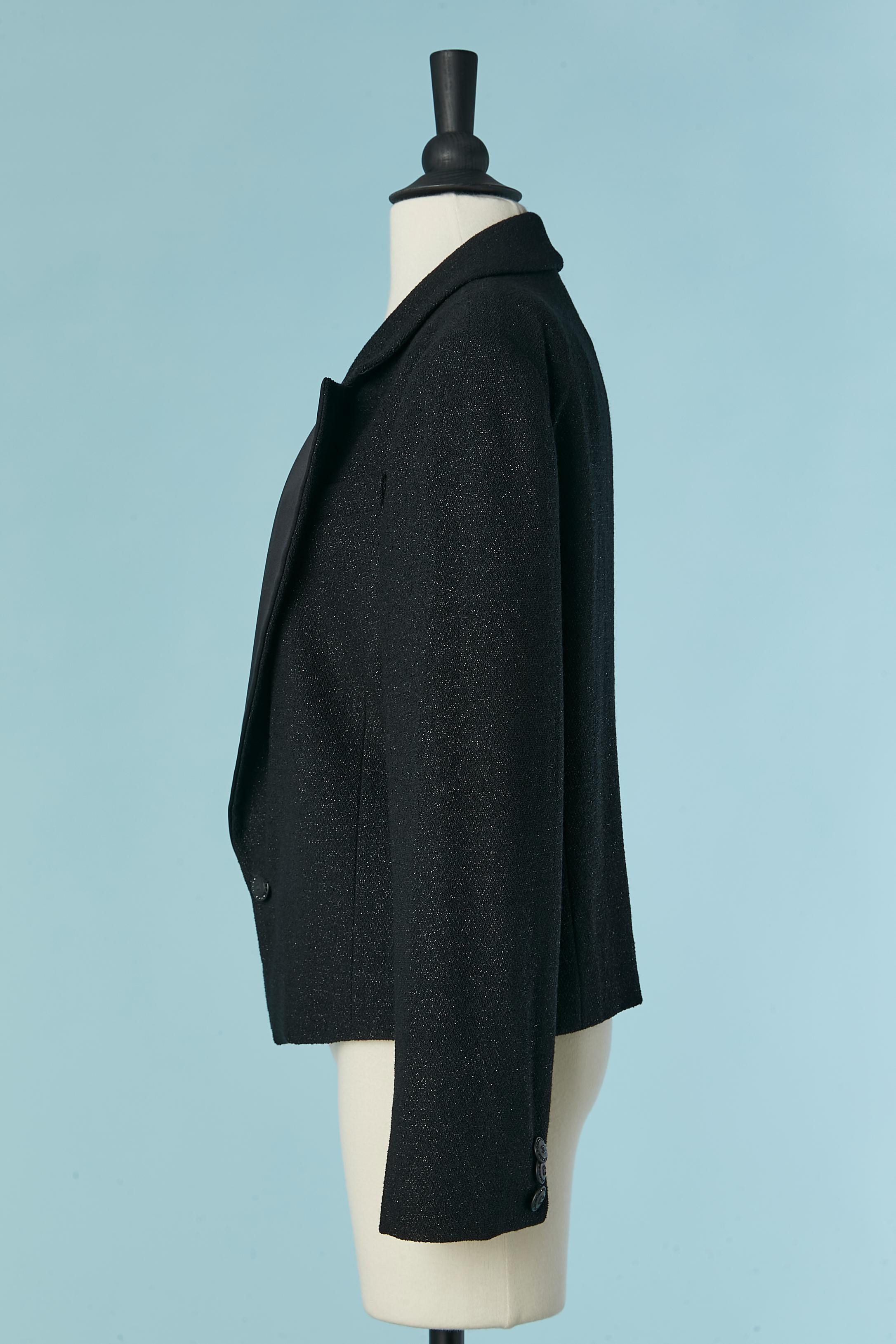 De las mujeres Chaqueta negra de lana brillante borde a borde con cuello de seda CHANEL en venta