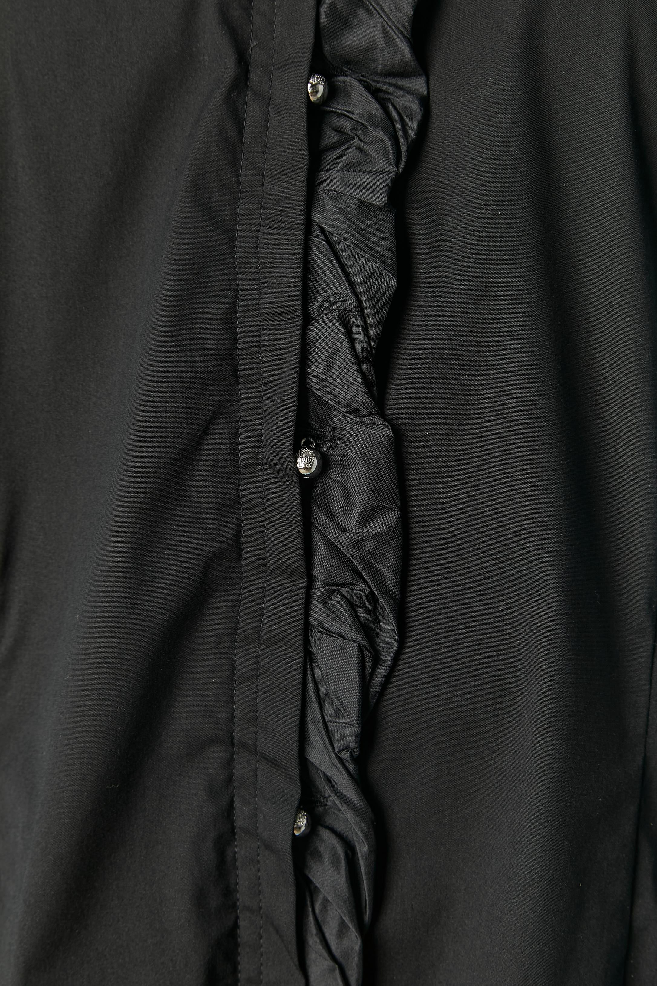 Black shirt with silk taffetas ruffles edge and silver buttons Roberto Cavalli  In Excellent Condition For Sale In Saint-Ouen-Sur-Seine, FR