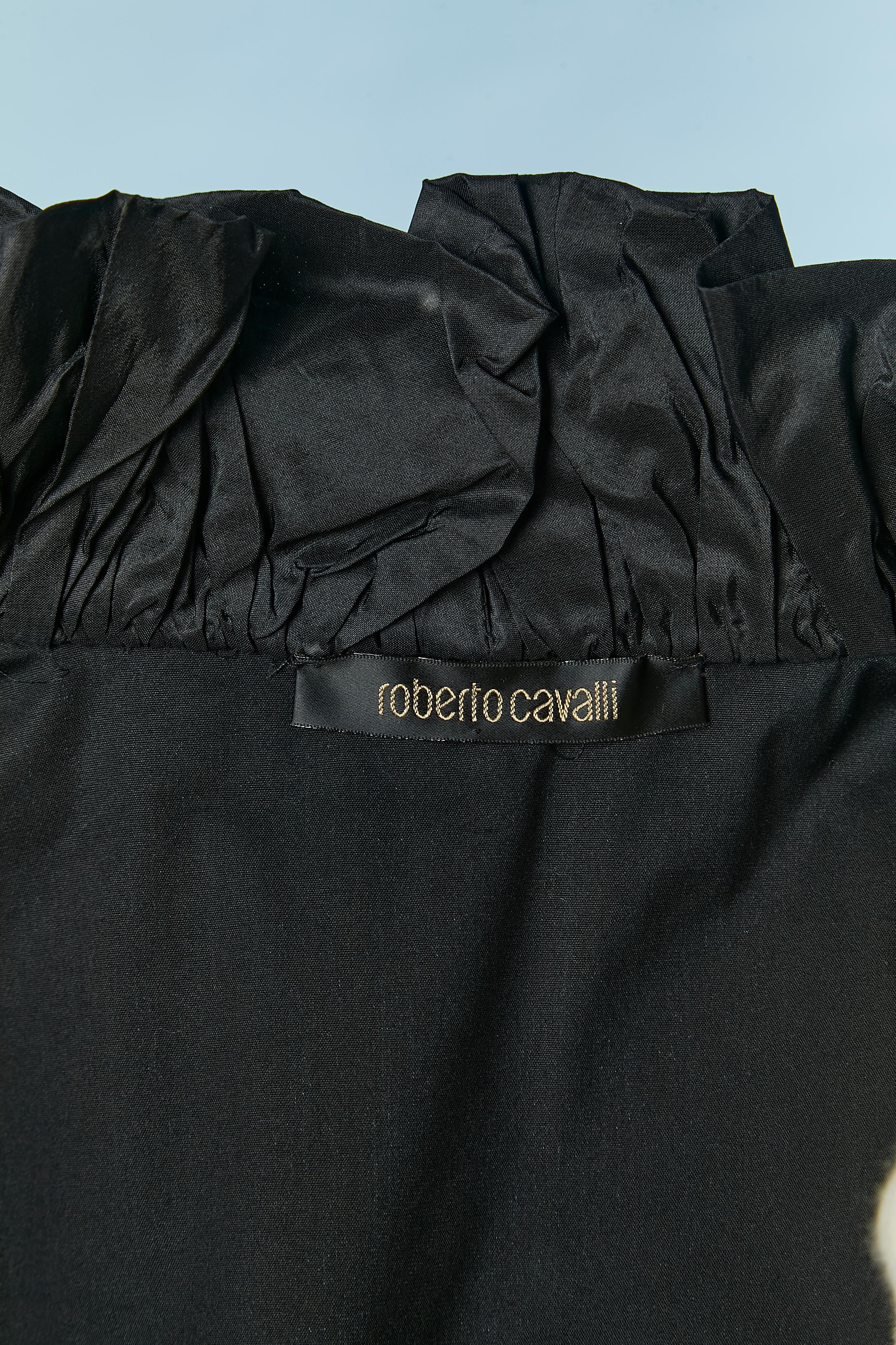 Black shirt with silk taffetas ruffles edge and silver buttons Roberto Cavalli  For Sale 4