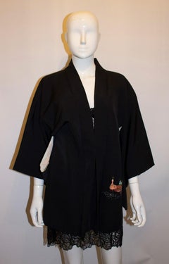 Black Short Hari /Kimono with Pheasant Design