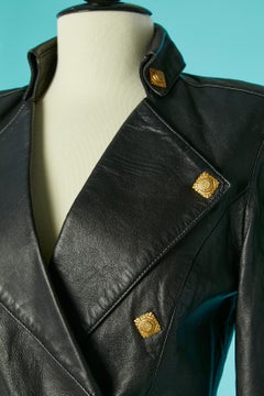 Black short leather jacket with cabochon snap Michael Hoban North Beach Leather