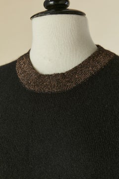 Black short sleeve cashmere sweater with lurex edge CHANEL