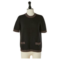 Black short sleeve cashmere sweater with lurex edge CHANEL