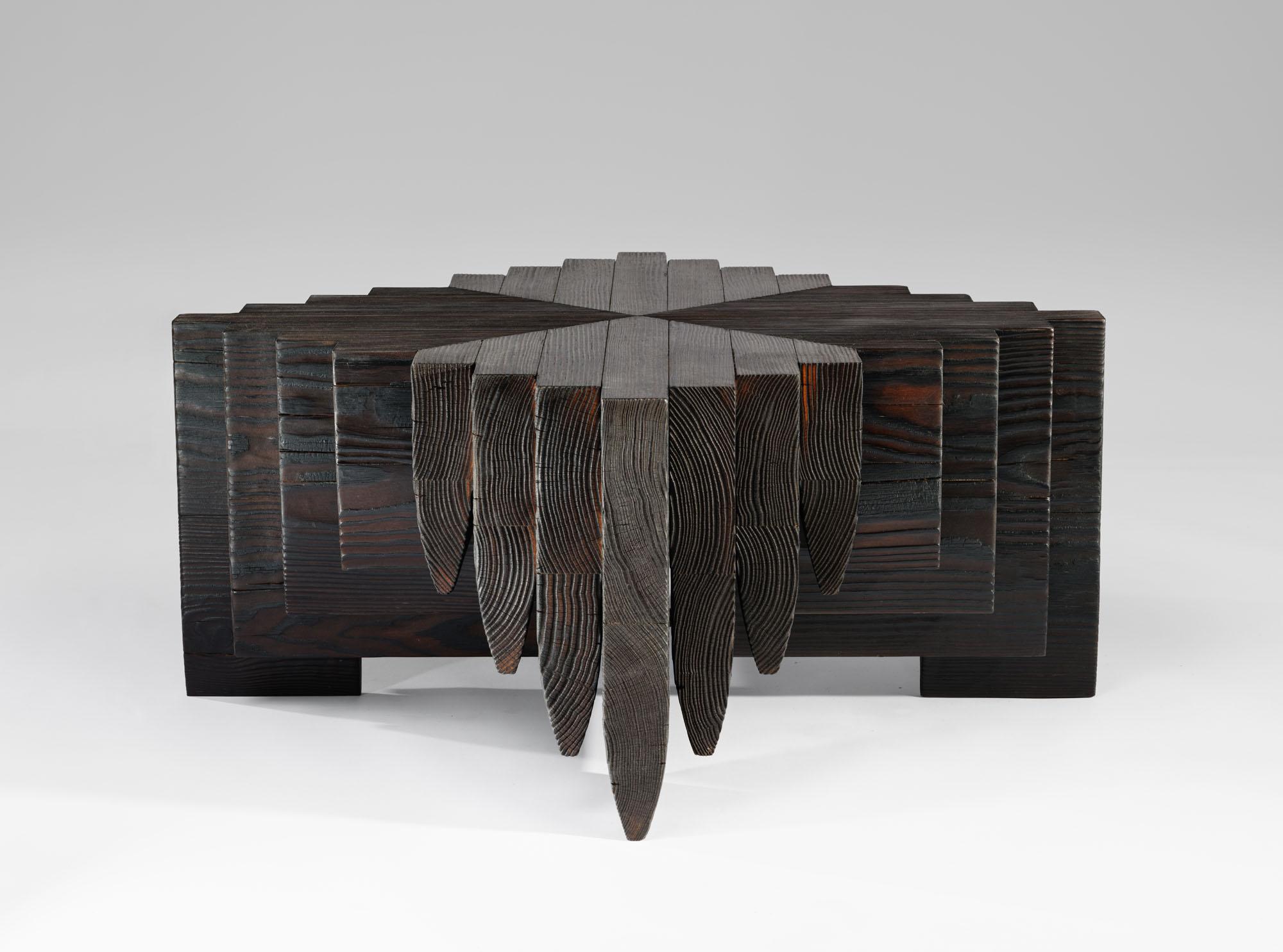 Black ‘Shou Sugi Ban’ burned solid Navé Cross 220 coffee table by Tim Vranken For Sale 5