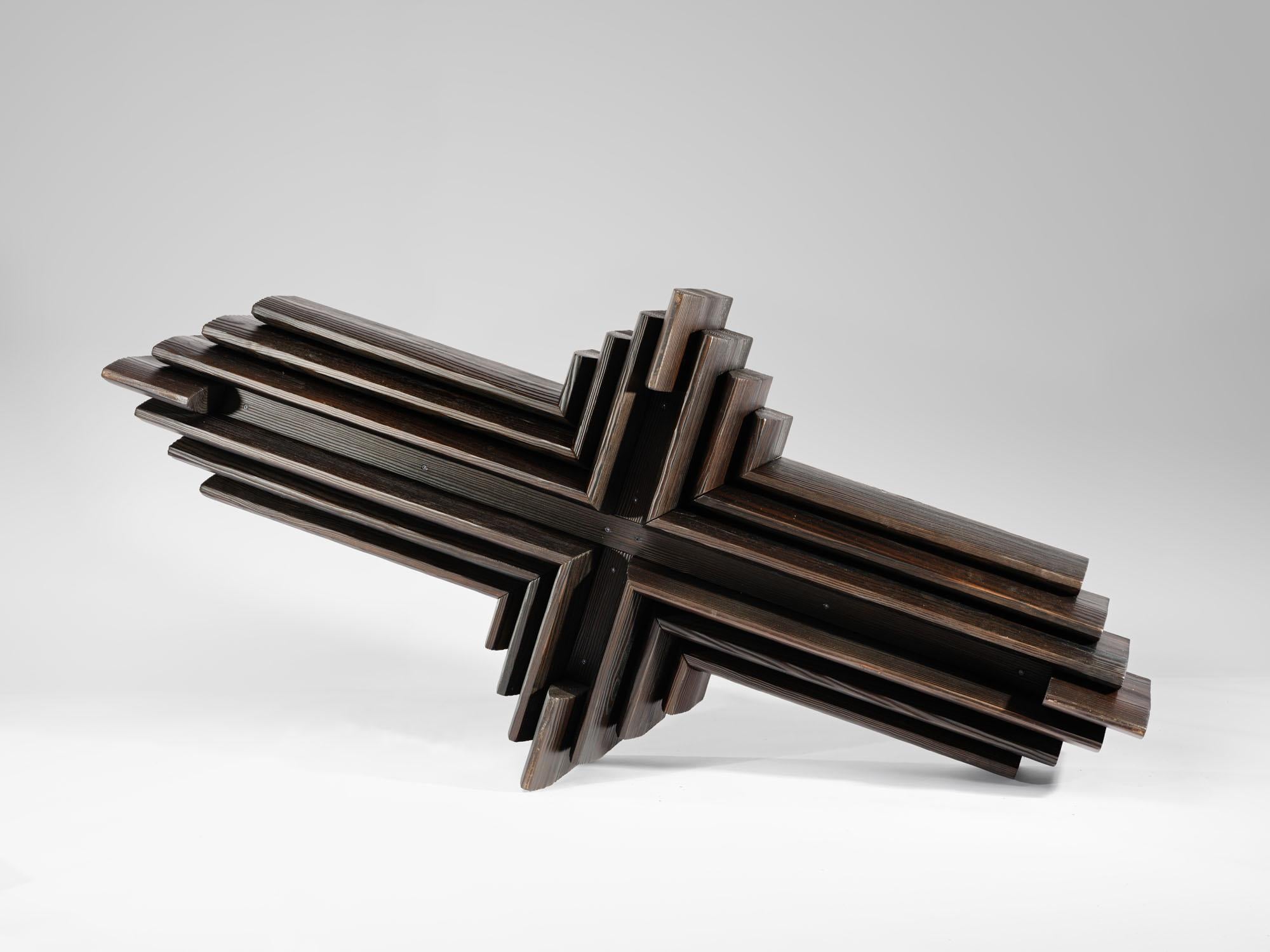 Belgian Black ‘Shou Sugi Ban’ burned solid Navé Cross 220 coffee table by Tim Vranken For Sale