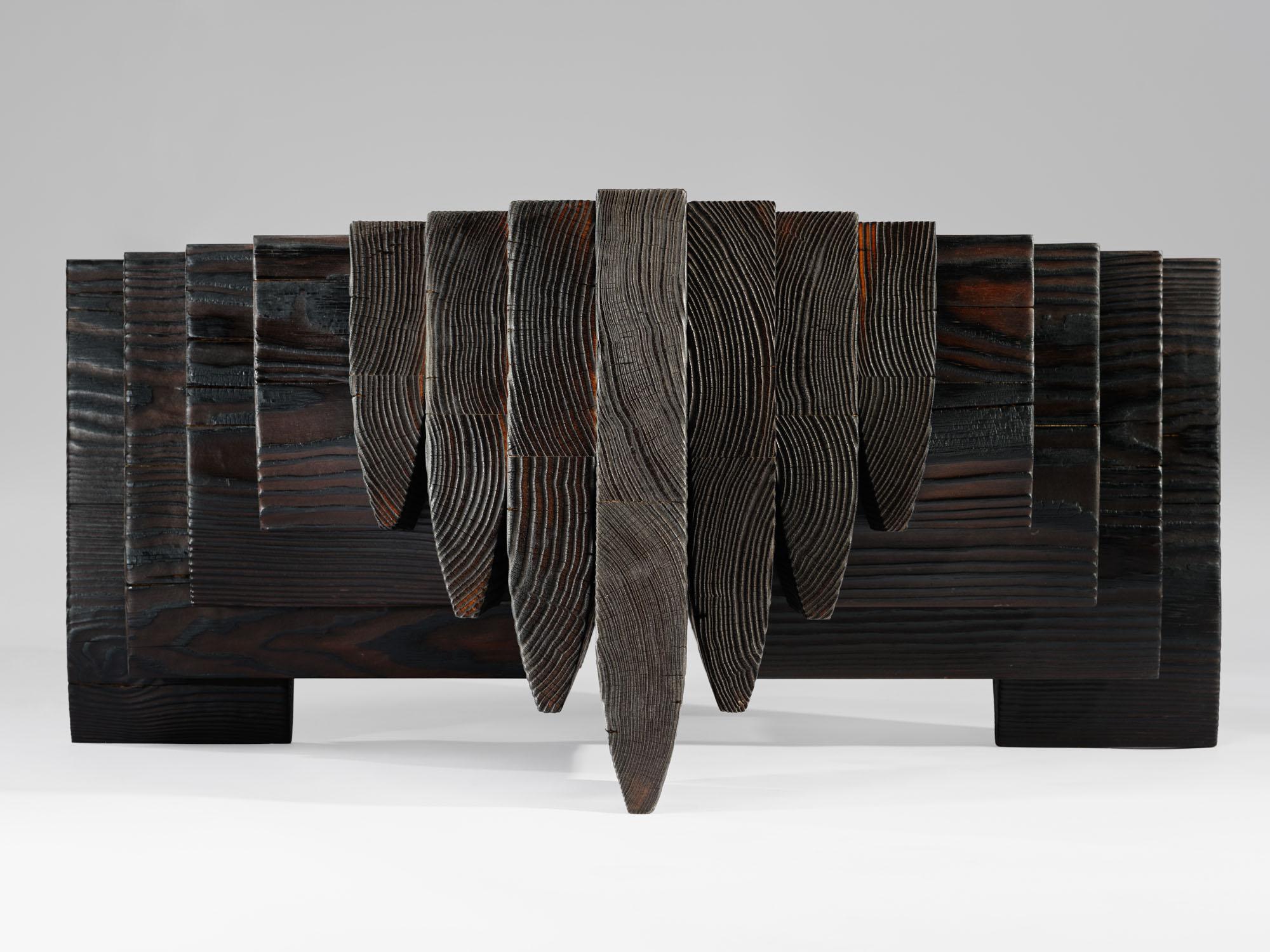 Contemporary Black ‘Shou Sugi Ban’ burned solid Navé Cross 220 coffee table by Tim Vranken For Sale