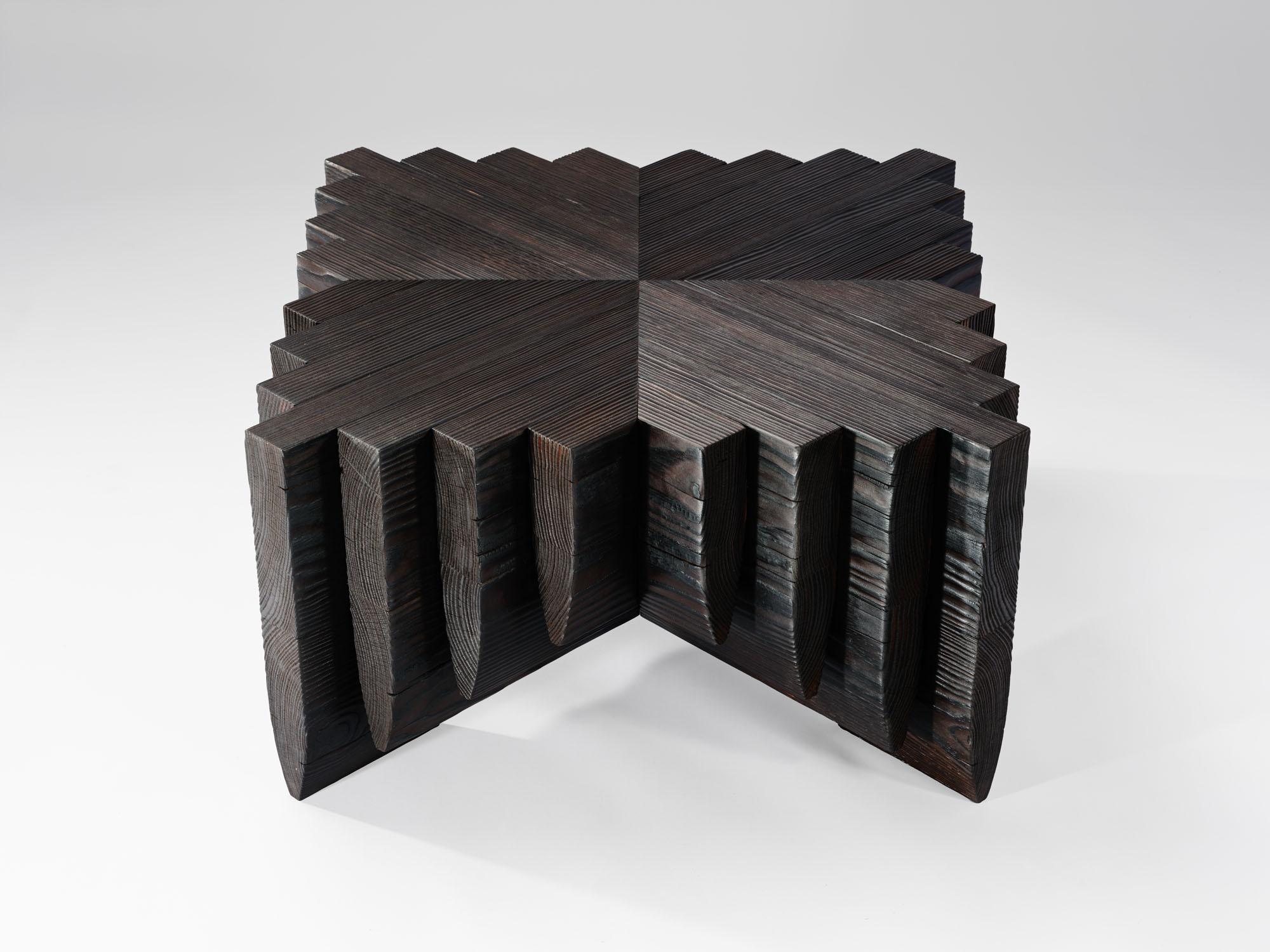 Contemporary Black ‘Shou Sugi Ban’ burned solid Navé Cross 94 coffee table by Tim Vranken For Sale