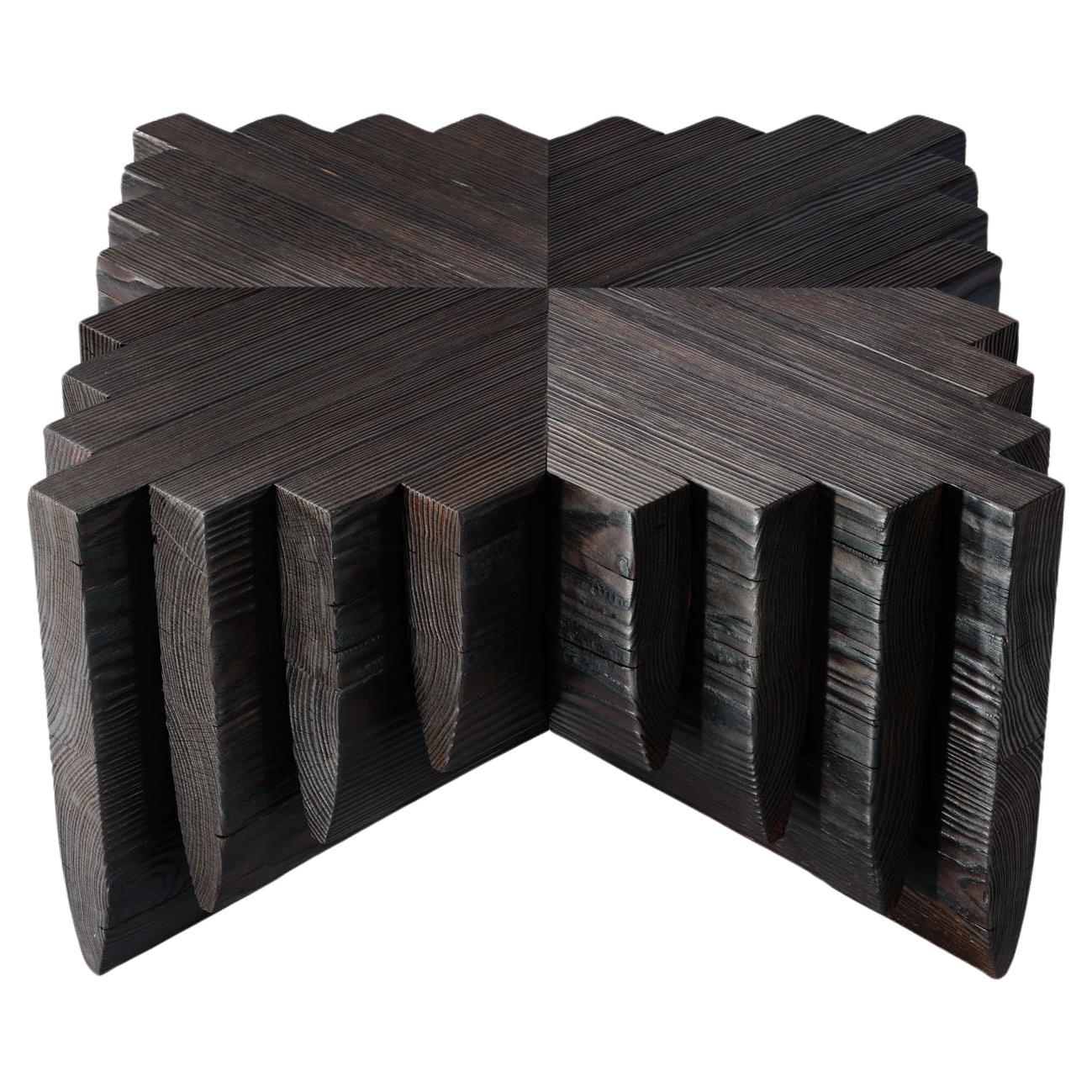 Black ‘Shou Sugi Ban’ burned solid Navé Cross 94 coffee table by Tim Vranken For Sale