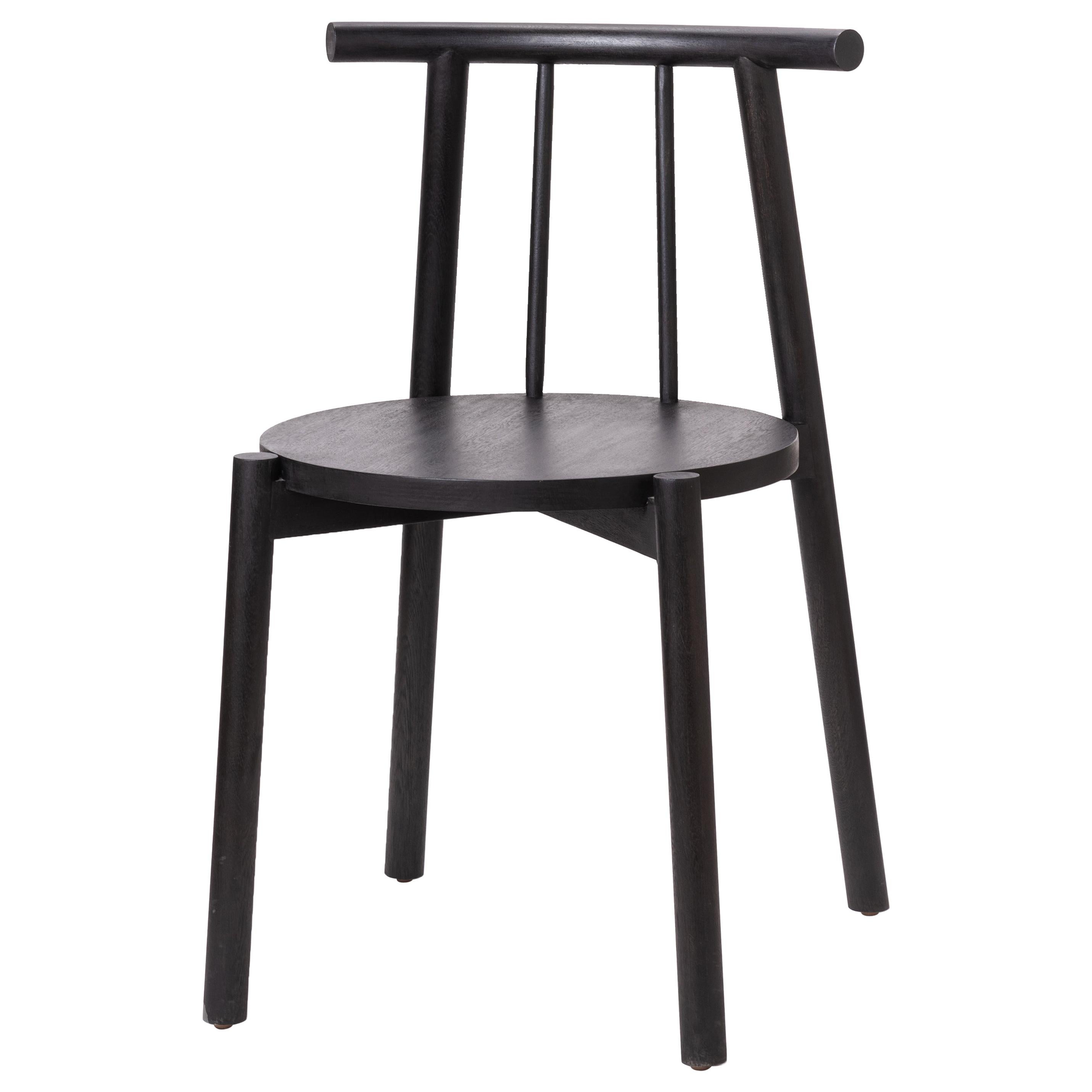 Black Side Chair, Dinning Chair Crafted in Solid Oak Wood Designed by Luis Vega