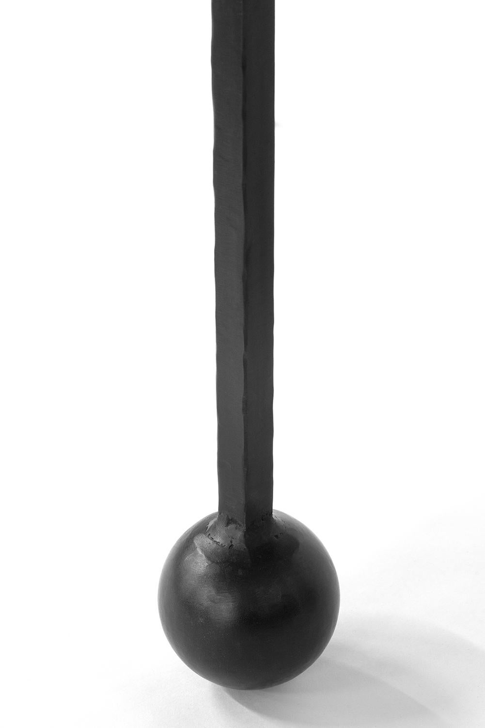 Black Side Table Modern Geometric Handmade Carved Blackened Waxed Steel  For Sale 1