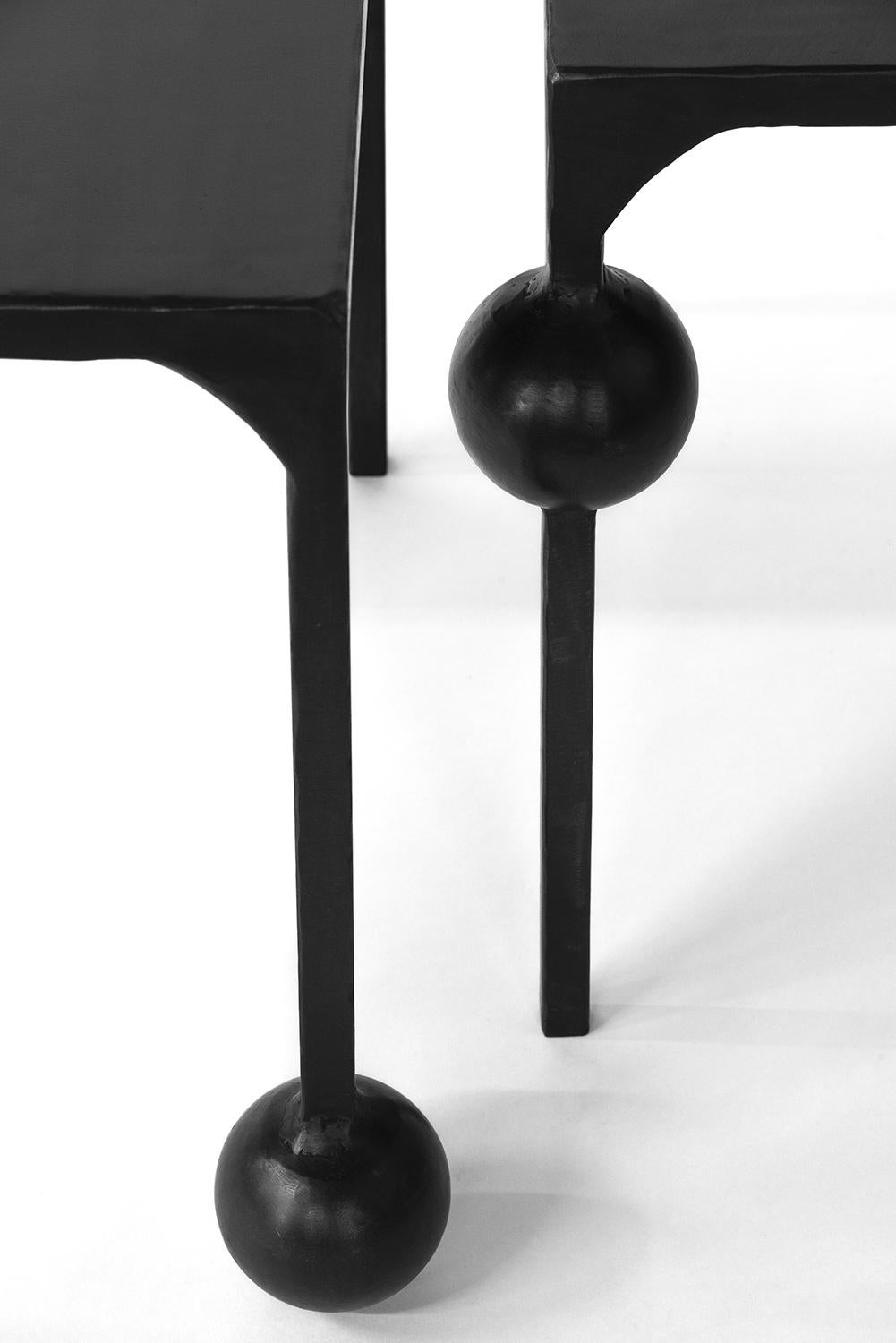 Black Side Table Modern Geometric Handmade Carved Blackened Waxed Steel  In New Condition For Sale In Bronx, NY
