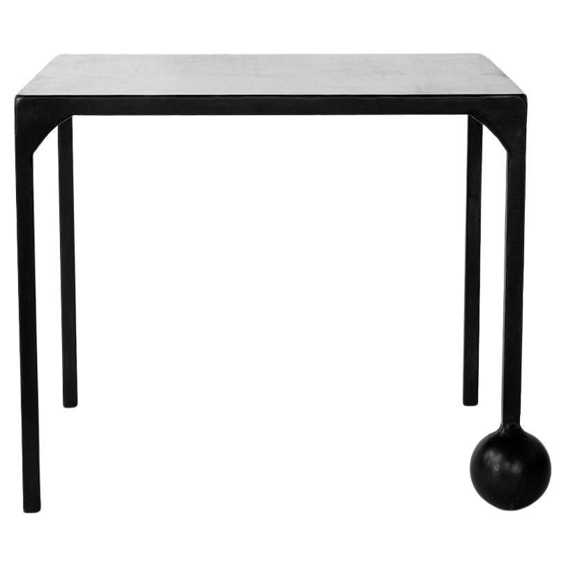 Black Side Table Modern Geometric Handmade Carved Blackened Waxed Steel