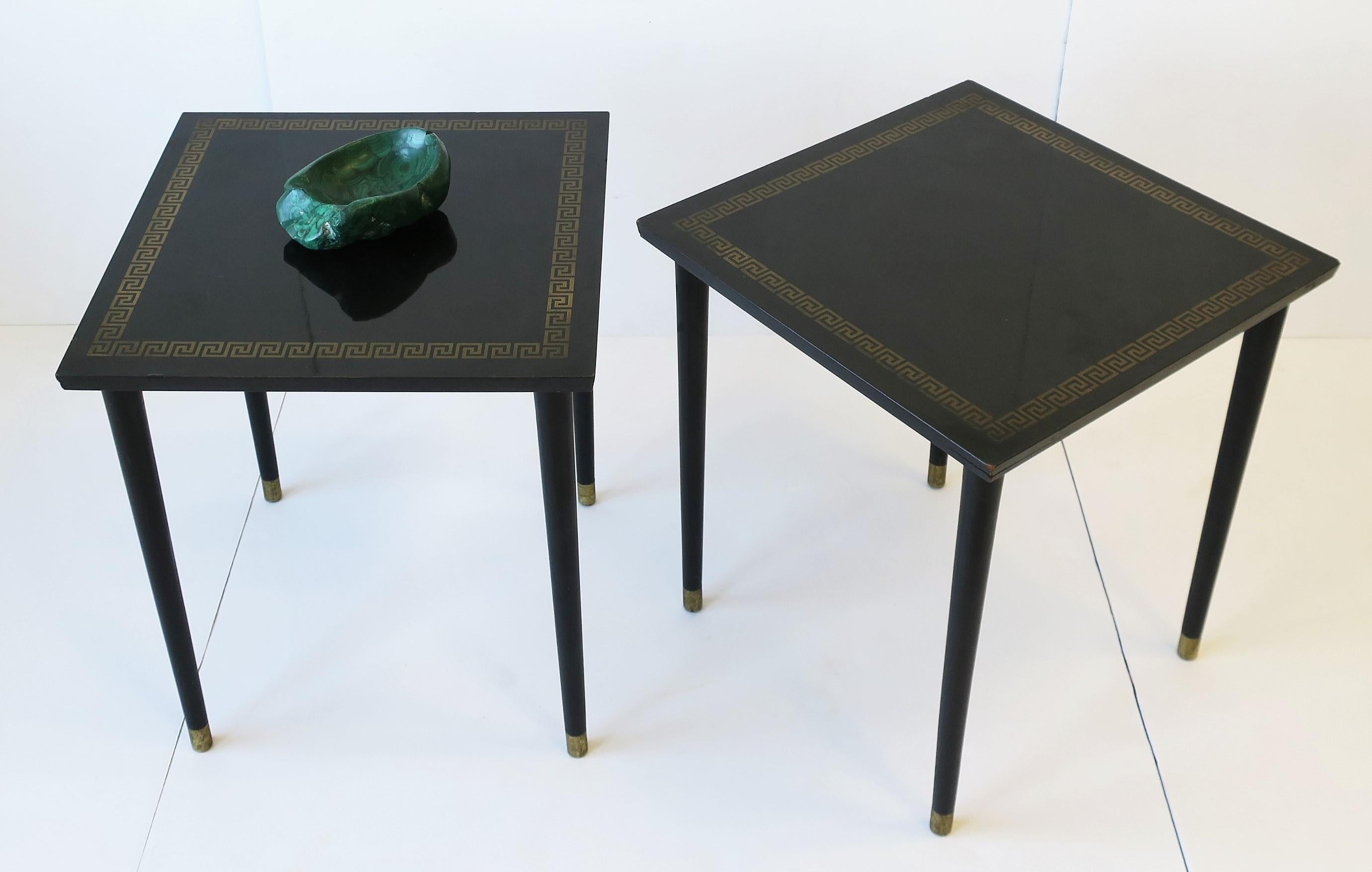 Midcentury Modern Black End, Side or Nesting Tables w/Greek-Key, Pair, 1940s In Good Condition In New York, NY